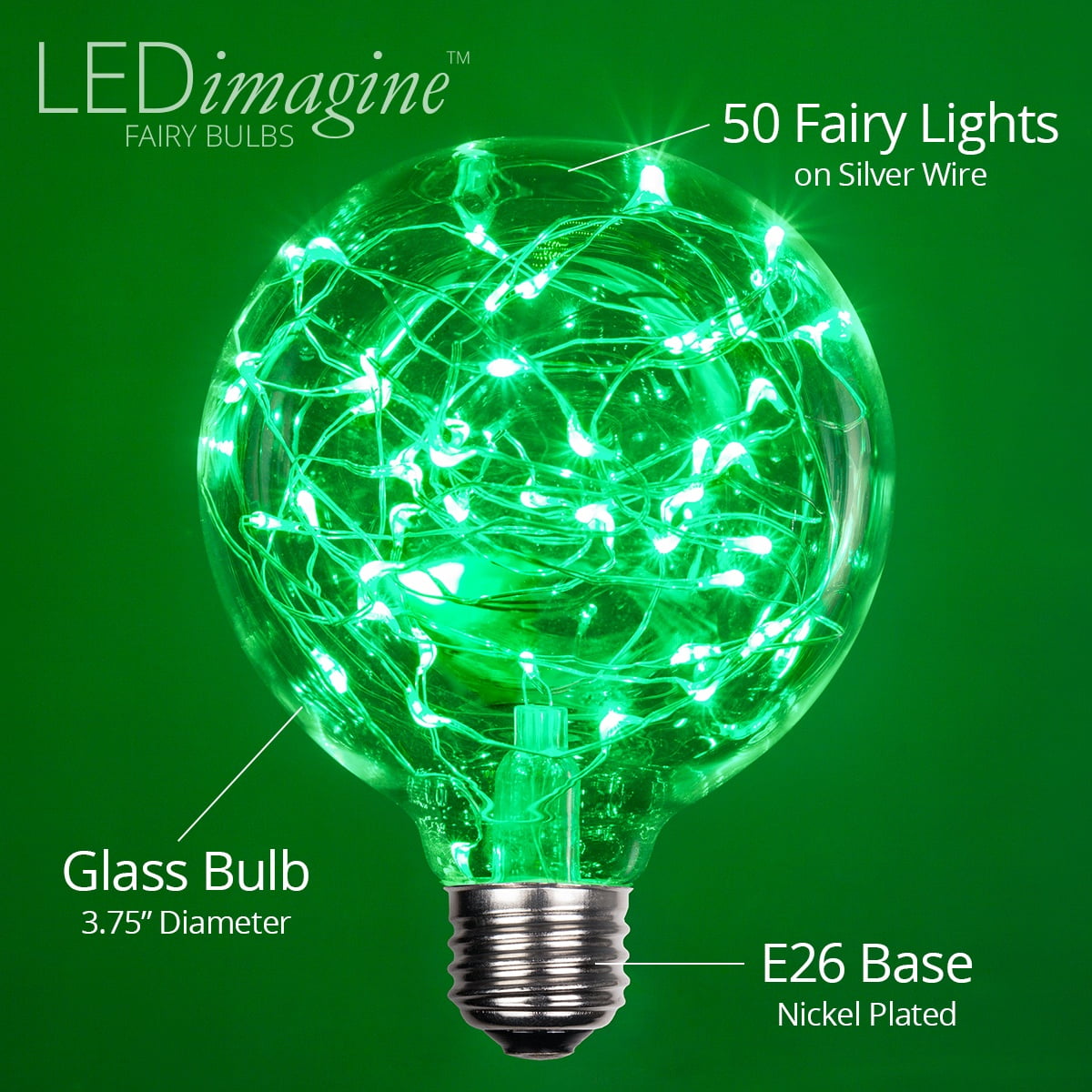 LEDimagine G80 Fairy Light Bulb, 50 Multicolor Color Changing LED Diodes Inside, Clear Glass Finish, E26 Base