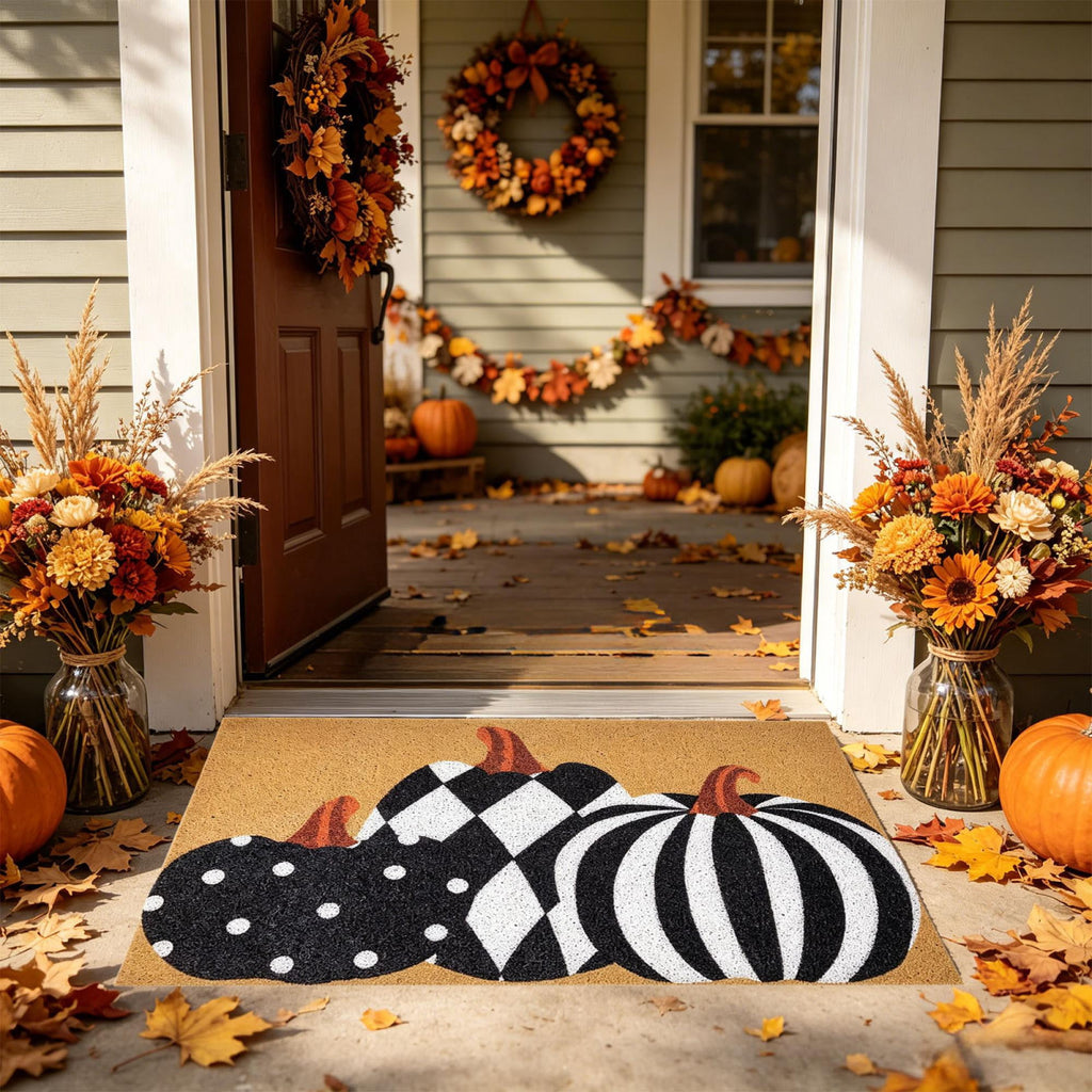 Halloween Pumpkin Welcome Door Mat, Funny Durable Non Slip Decorative Rugs for Bathroom Bedroom Kitchen Front Door