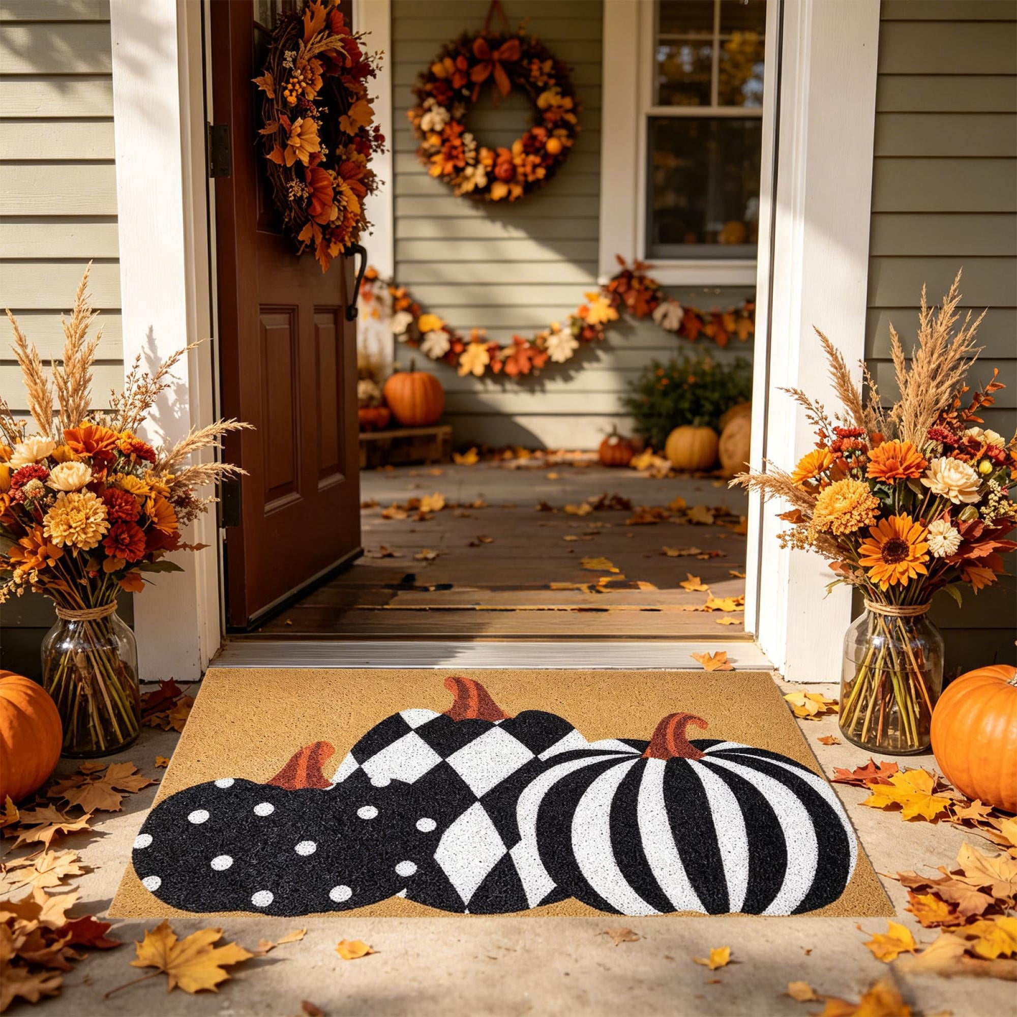 Halloween Pumpkin Welcome Door Mat, Funny Durable Non Slip Decorative Rugs for Bathroom Bedroom Kitchen Front Door