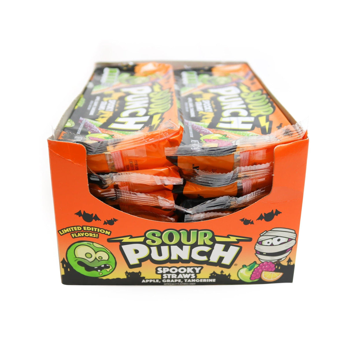 Sour Punch Spooky Straws Chewy Halloween Candy, 3.2oz Tray
