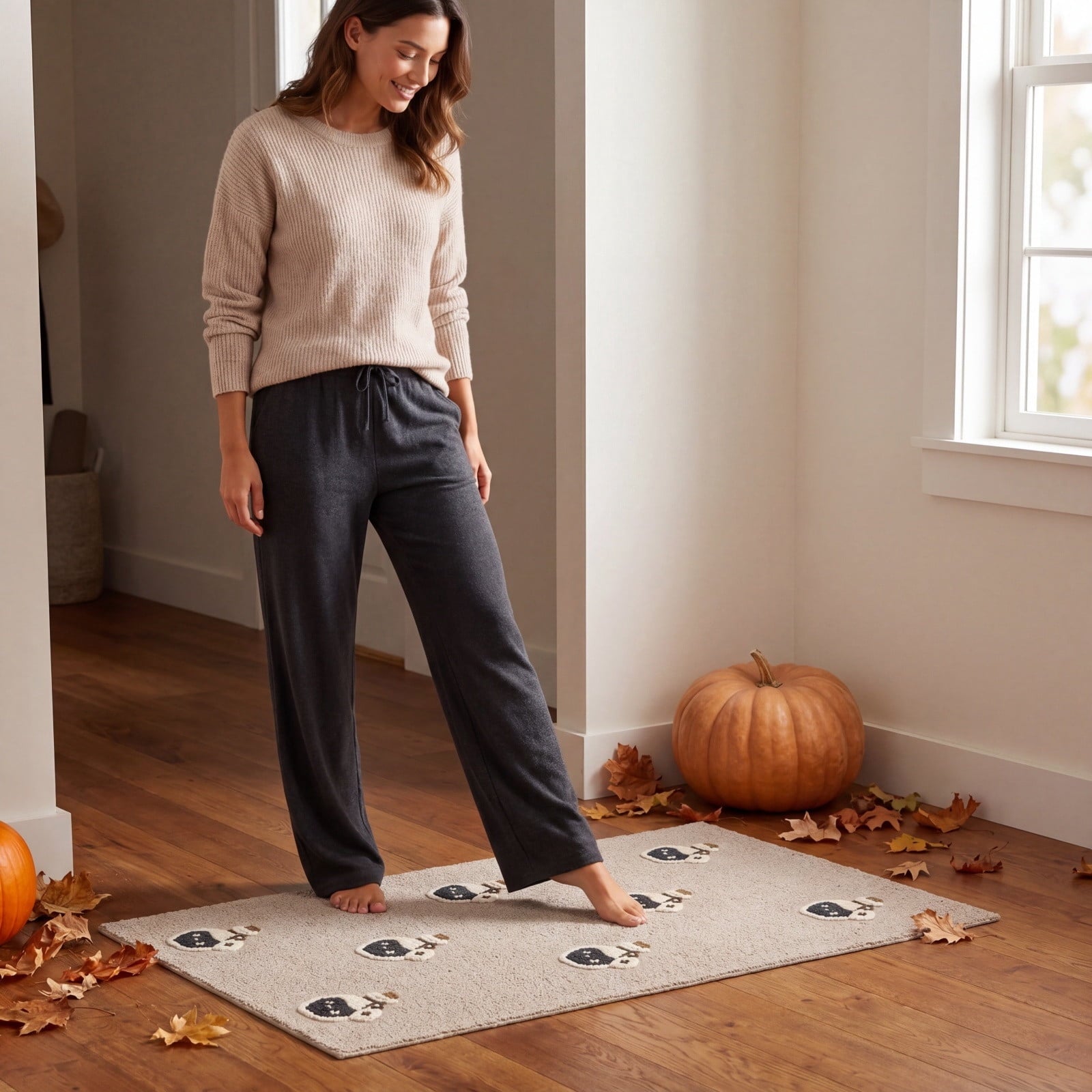 Halloween Ghost Door Mat, Cute Welcome Mat for Front Door Porch Entryway Haunted Outdoor Decor Spooky Decorative Entrance Doormat Non Slip Halloween Rug, 16" x 24"