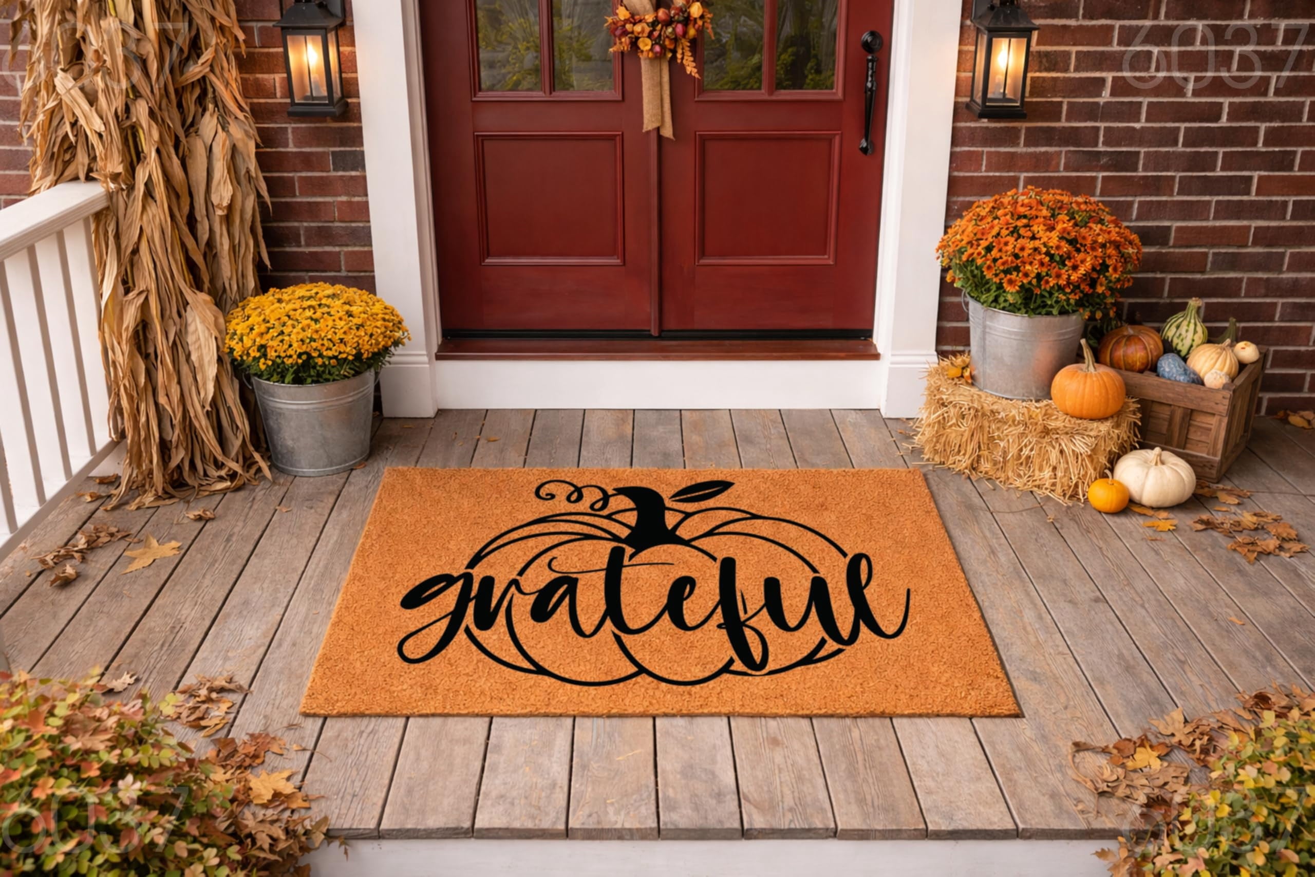 Doormat Grateful Pumpkin Halloween Doormat Welcome Mat Halloween Gift (18" x 30") #6037