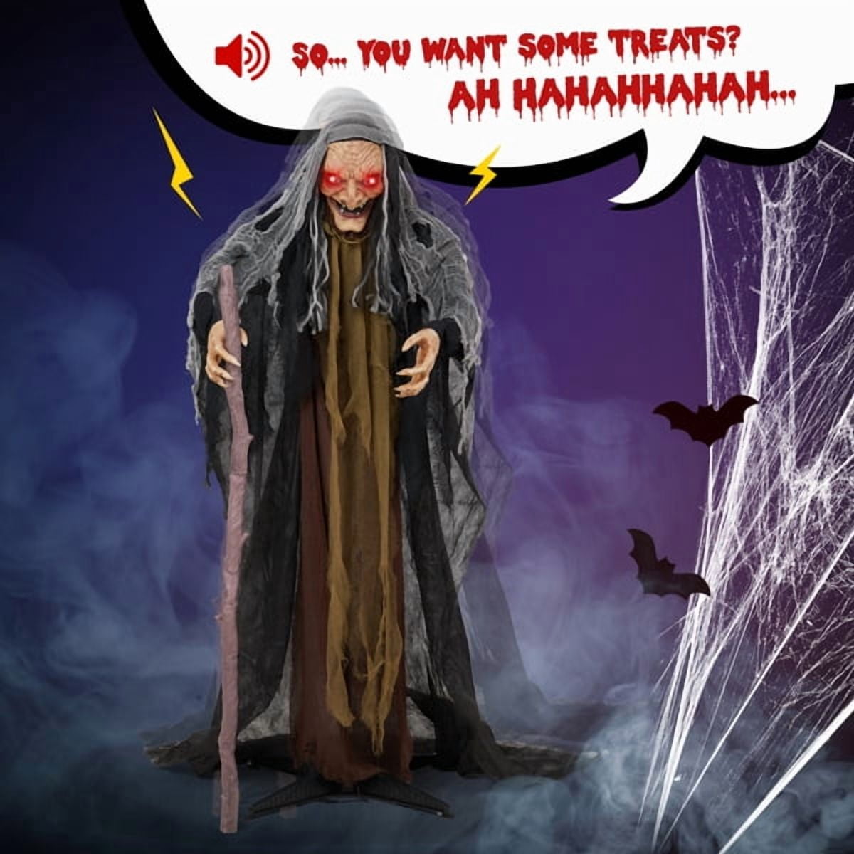 Alvantor Halloween Animated Decorations - 5.3 FT Sensor-Activated Animatronic Witch with Staff, LED Eyes and Swaying Motion