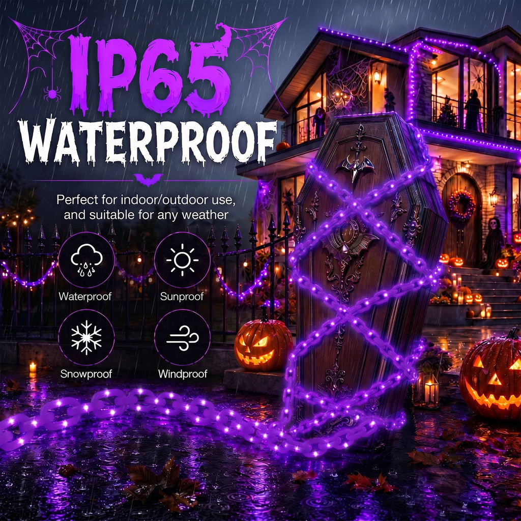 DAYBETTER 10FT Halloween Chain Lights, 8 Modes, Purple Lighted Props Chains, Waterproof for Outdoor Party, Creepy Cosplay, Spooky Ornaments