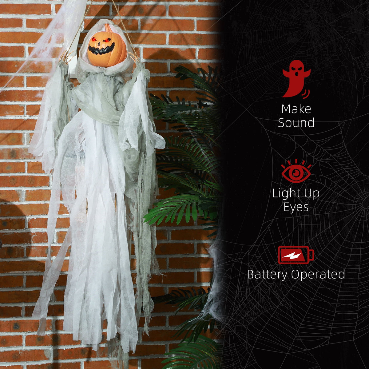 Outsunny 74" Life Size Outdoor Halloween Decorations Skeleton Witch, Animated Prop Animatronic Decor with Sound and Motion Activated, Light Up Eyes and Chest, Howling and Chain Sound