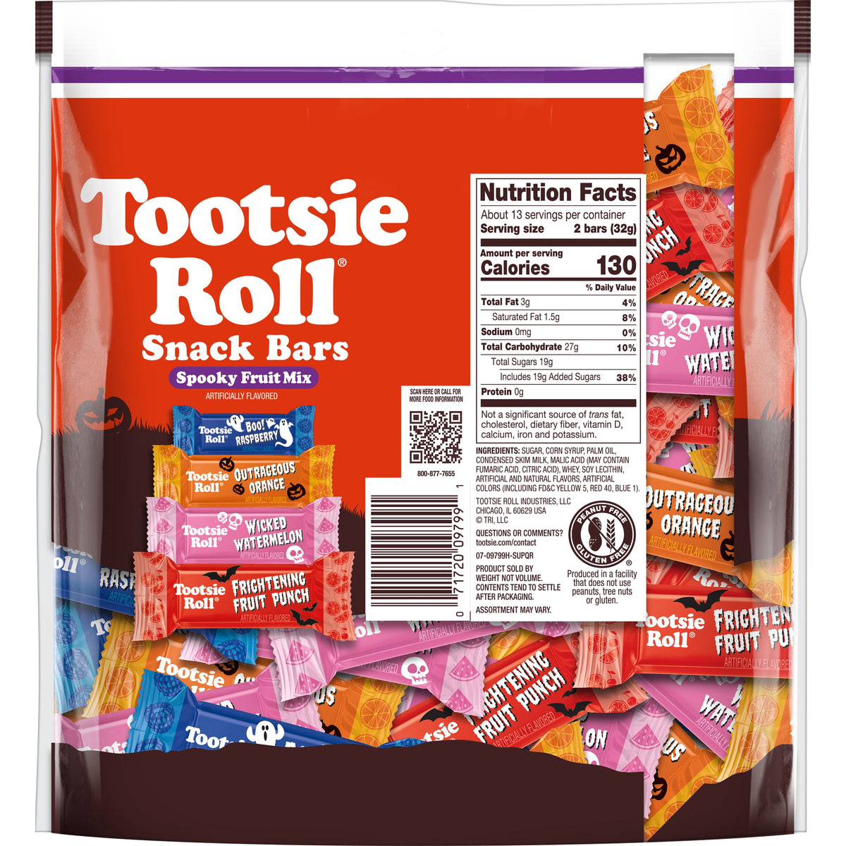 Tootsie Roll Fruit Snack Bars, Assorted Flavors, 14.5 oz, Gluten-Free, Peanut-Free