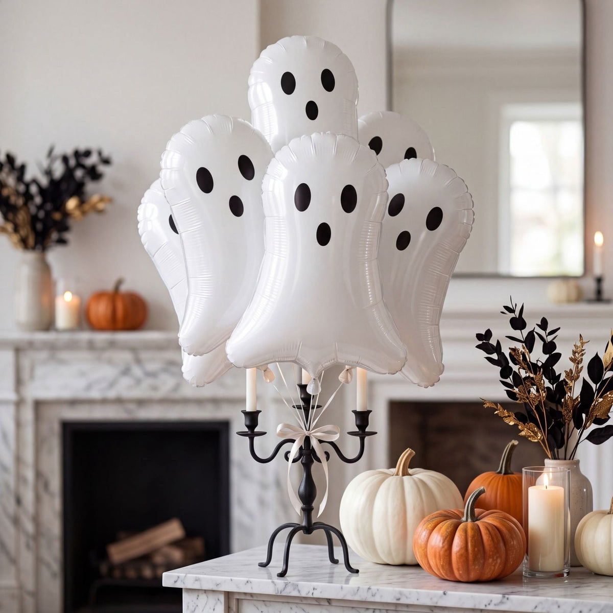 Halloween Ghost Shaped Balloons 50 Pcs White Plastic Ghost Balloon Set For Outdoor Yard Hauntedy House Party Decor