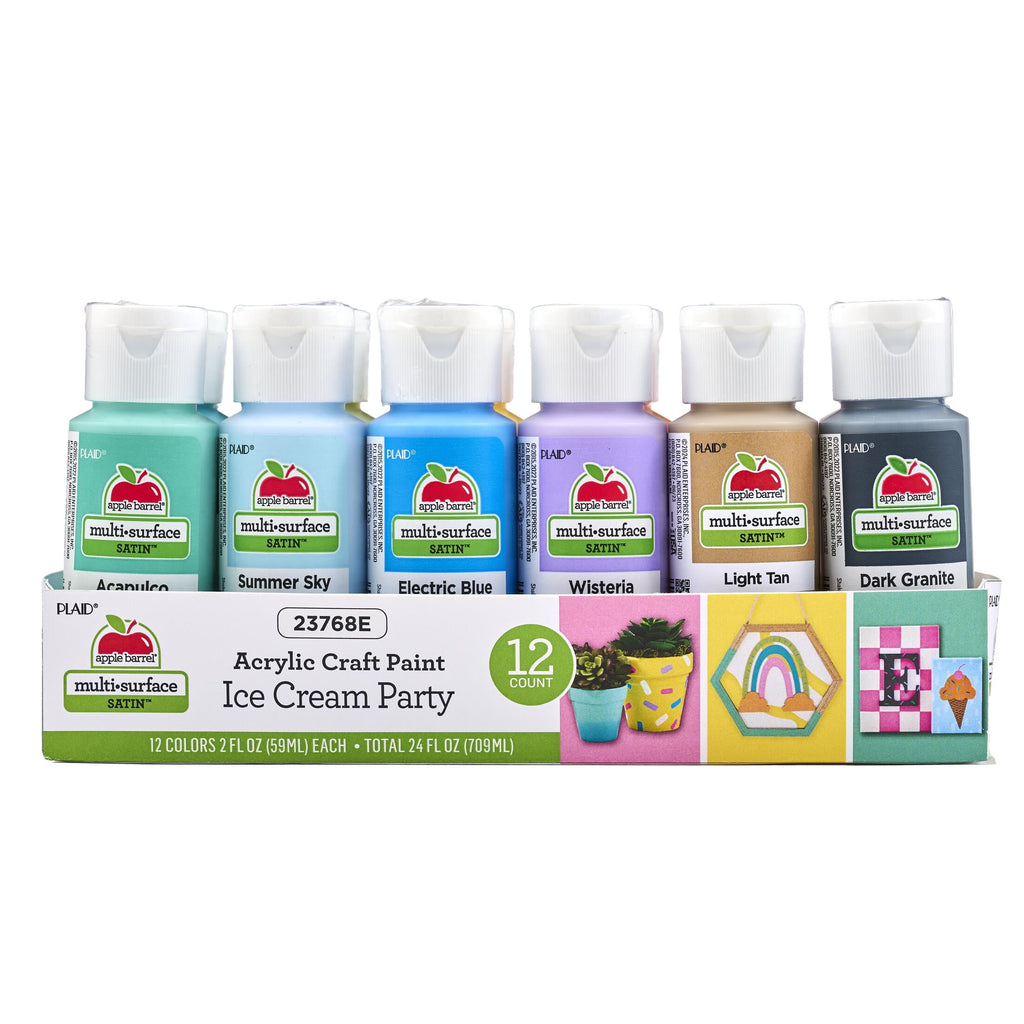 Apple Barrel Multi-Surface Acrylic Craft Paint Set, Ice Cream Party, 2 fl oz, Satin Finish, 12 Piece