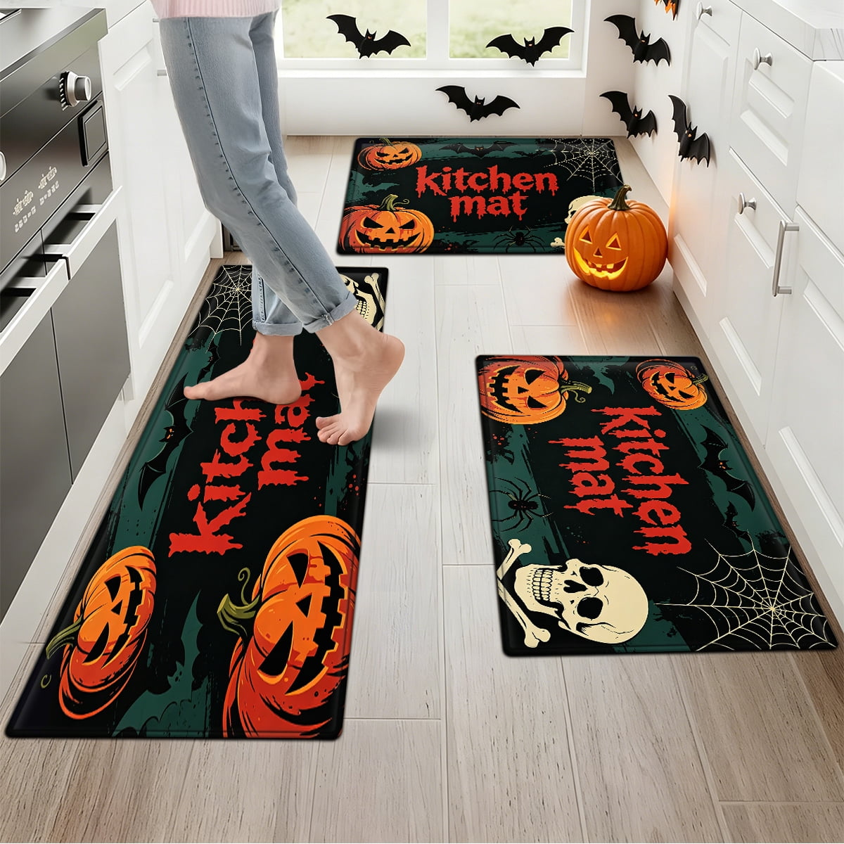 YIMEIS Halloween Pumpkin Lanterns 1Pc Flannel Mat and Kitchen Rugs,Soft Non-slip,Perfect for Home Bathroom