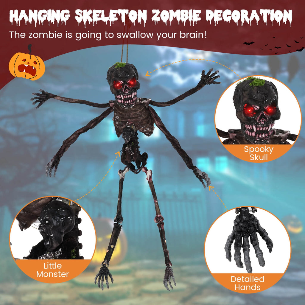 Costway 6 FT Animated Halloween Decoration Hanging Zombie Light-up Eyes Poseable Arms