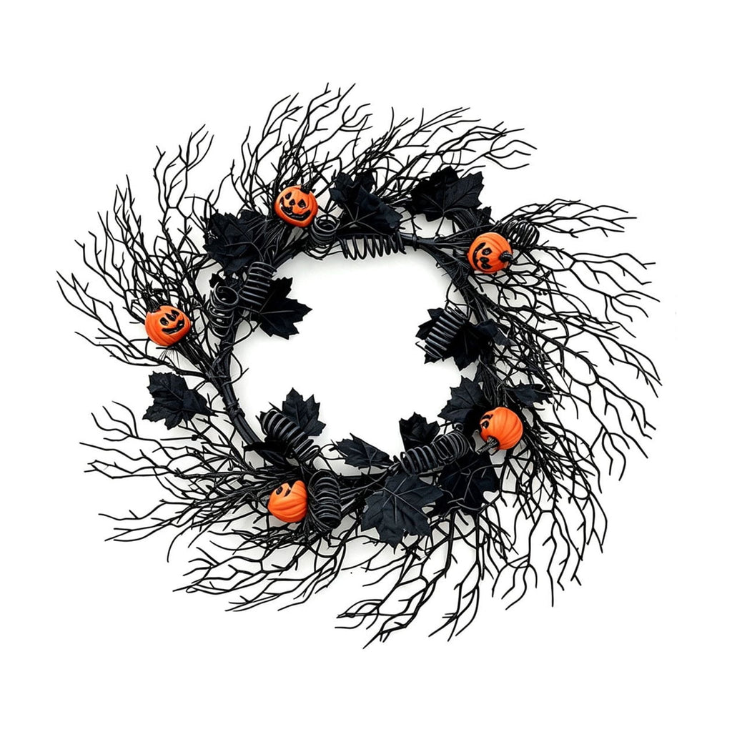 WWC Halloween Wreath, 18 inch Black Bats and Bare Branch Wreath, Gothic Halloween Decor Twig Wreath for Halloween Party Front Door Porch and Fireplace