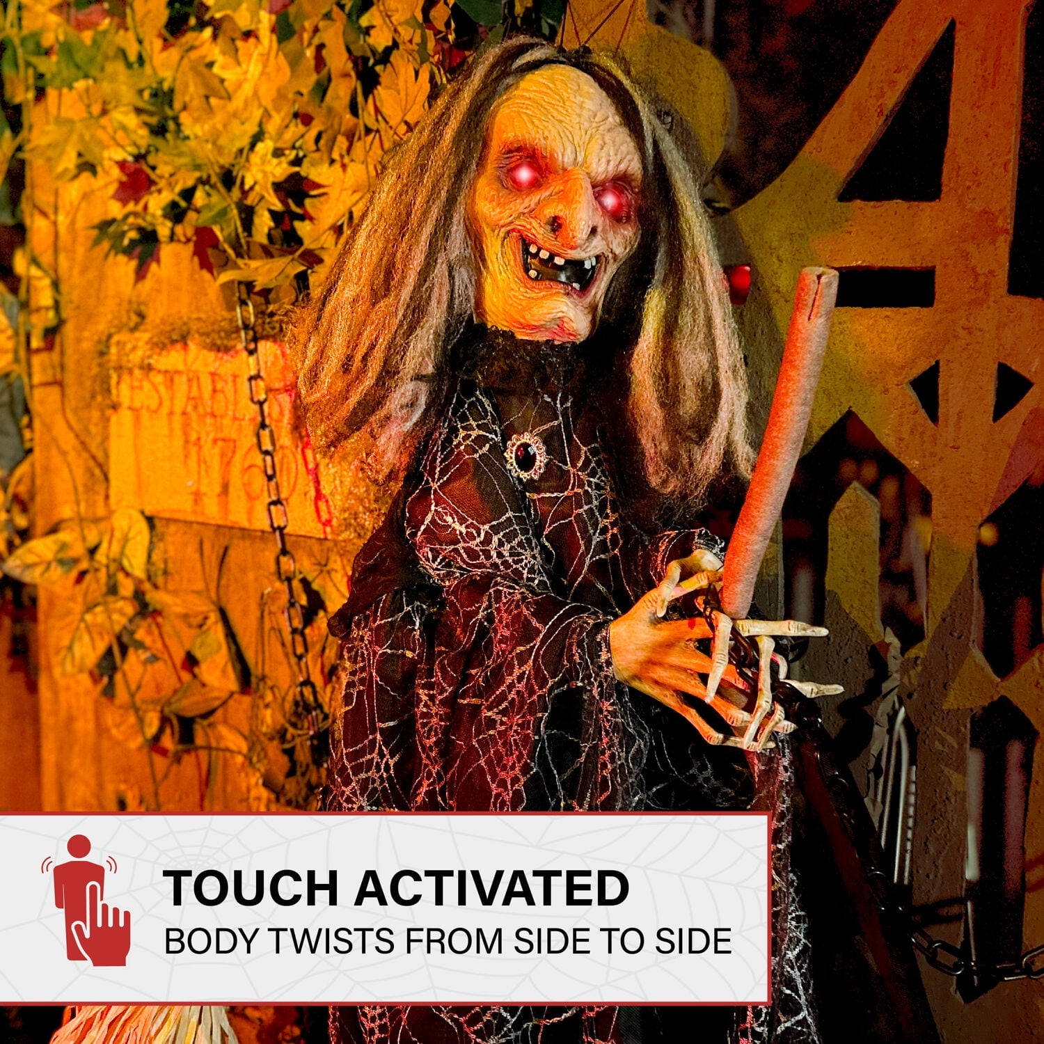 Haunted Hill Farm 5.75 ft Animatronic Witch Indoor/Covered Outdoor Halloween Decoration, HHWITCH-20FLSA