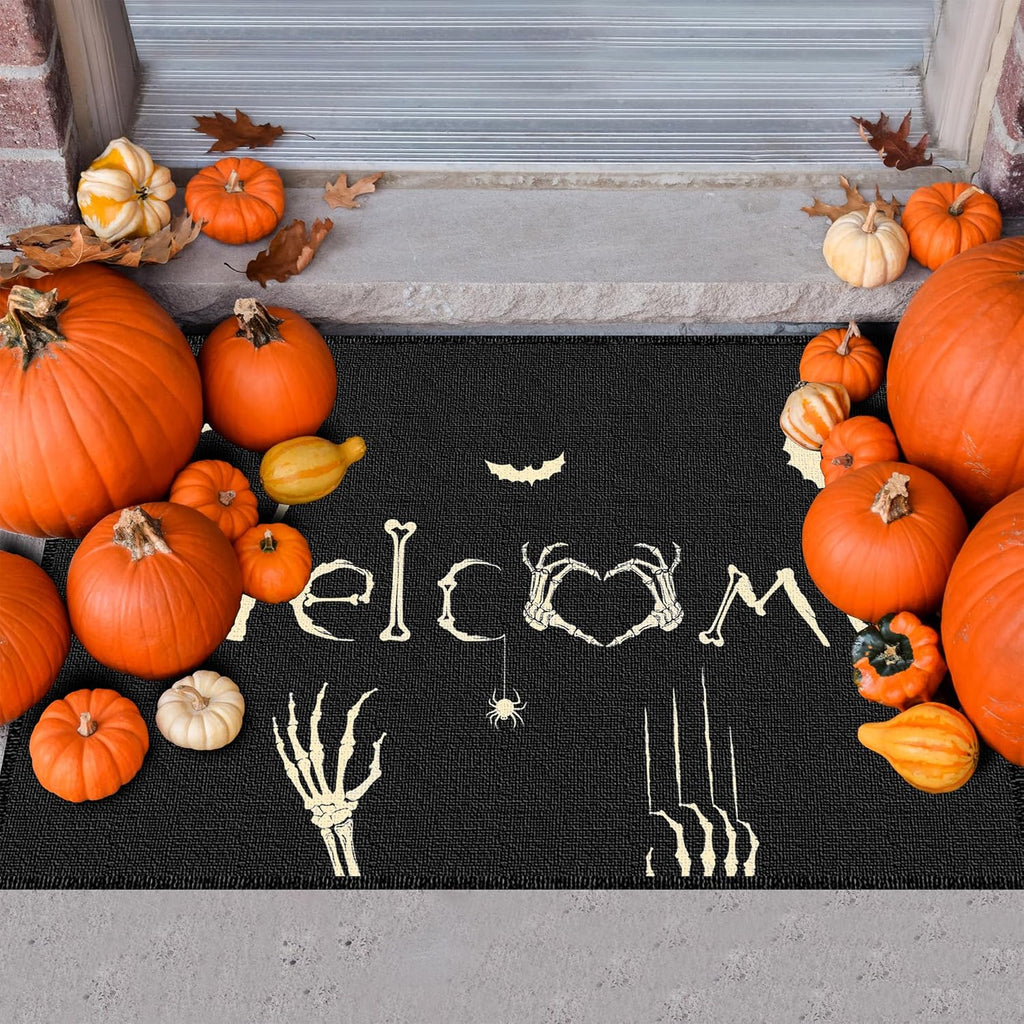ASKETAM Halloween Doormat Indoor/Outdoor Non-Slip Carpet 19.5" x 31.3" (Skeleton Bat)