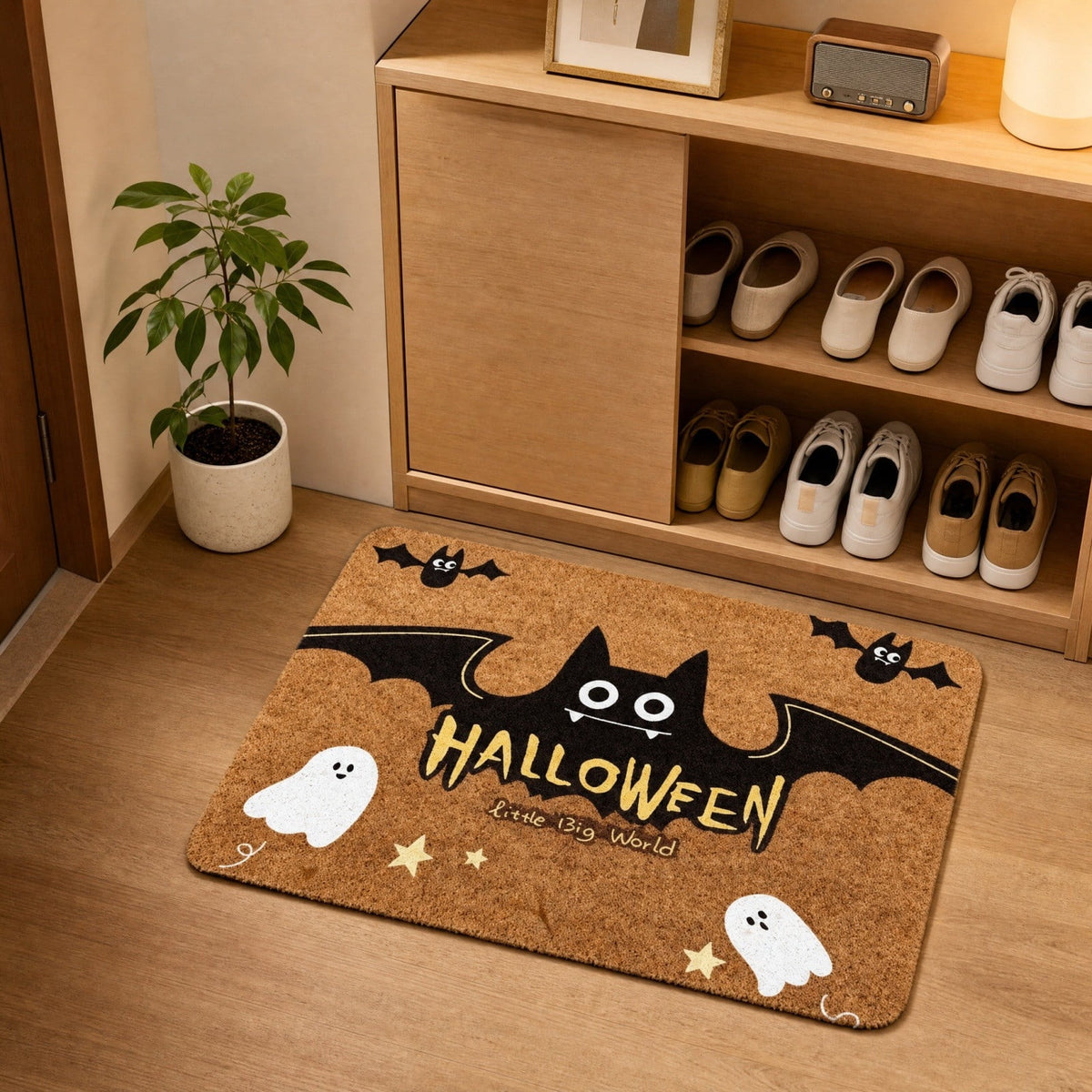 Halloween Doormat Vintage Retro Style Mat 23.6x15.7in Secure-Grip Absorbent Coir Look Entryway Rug for Front Porch Indoor Outdoor Decor by OVFUIZ