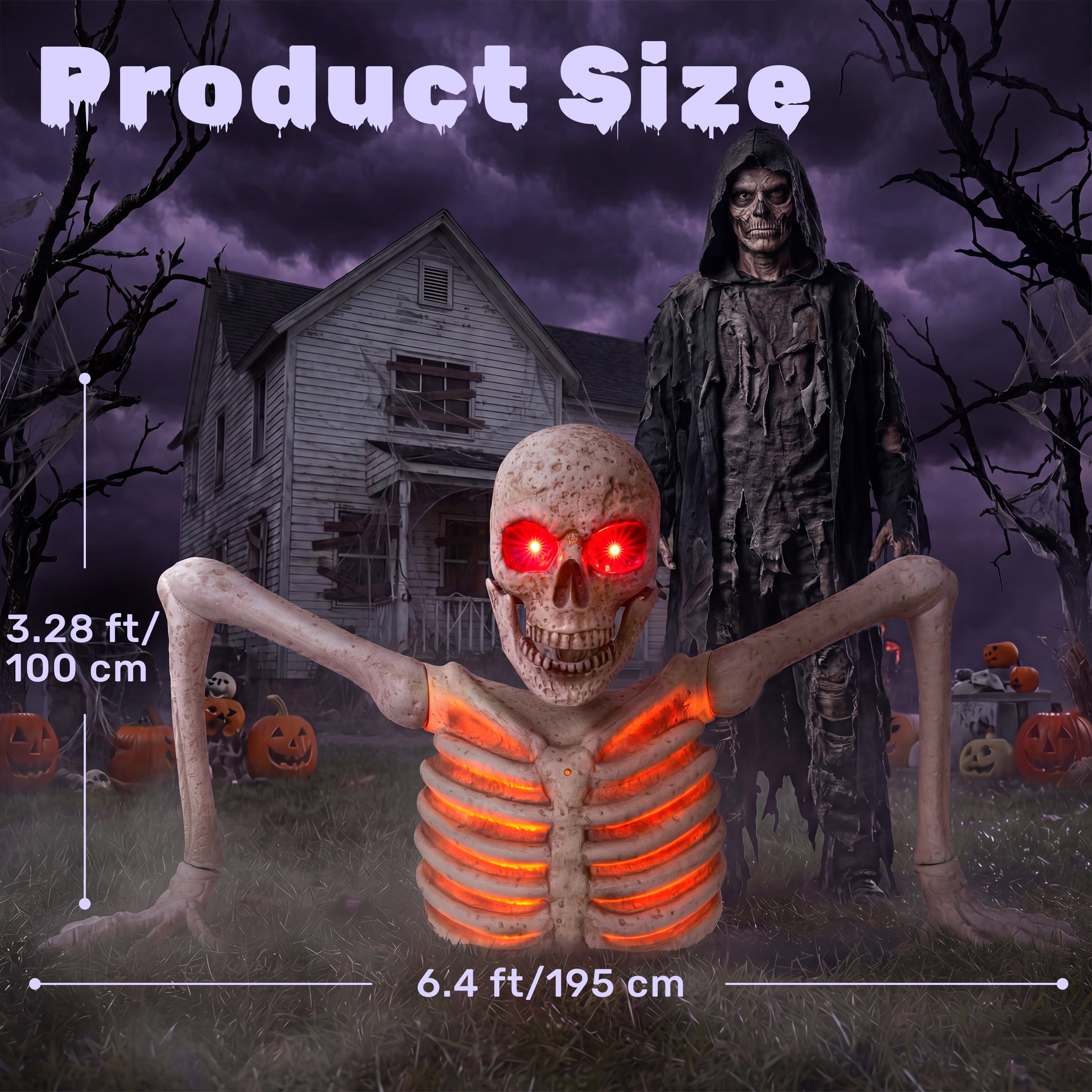 Joyfy 3.3x6.4FT Giant Halloween Groundbreaker Skeleton Decorations Outdoor, Light Up Animated Skeleton, IR Activated with Creepy Sound & Scary Motion, Scary Outdoor Indoor Halloween Decor for Graveya