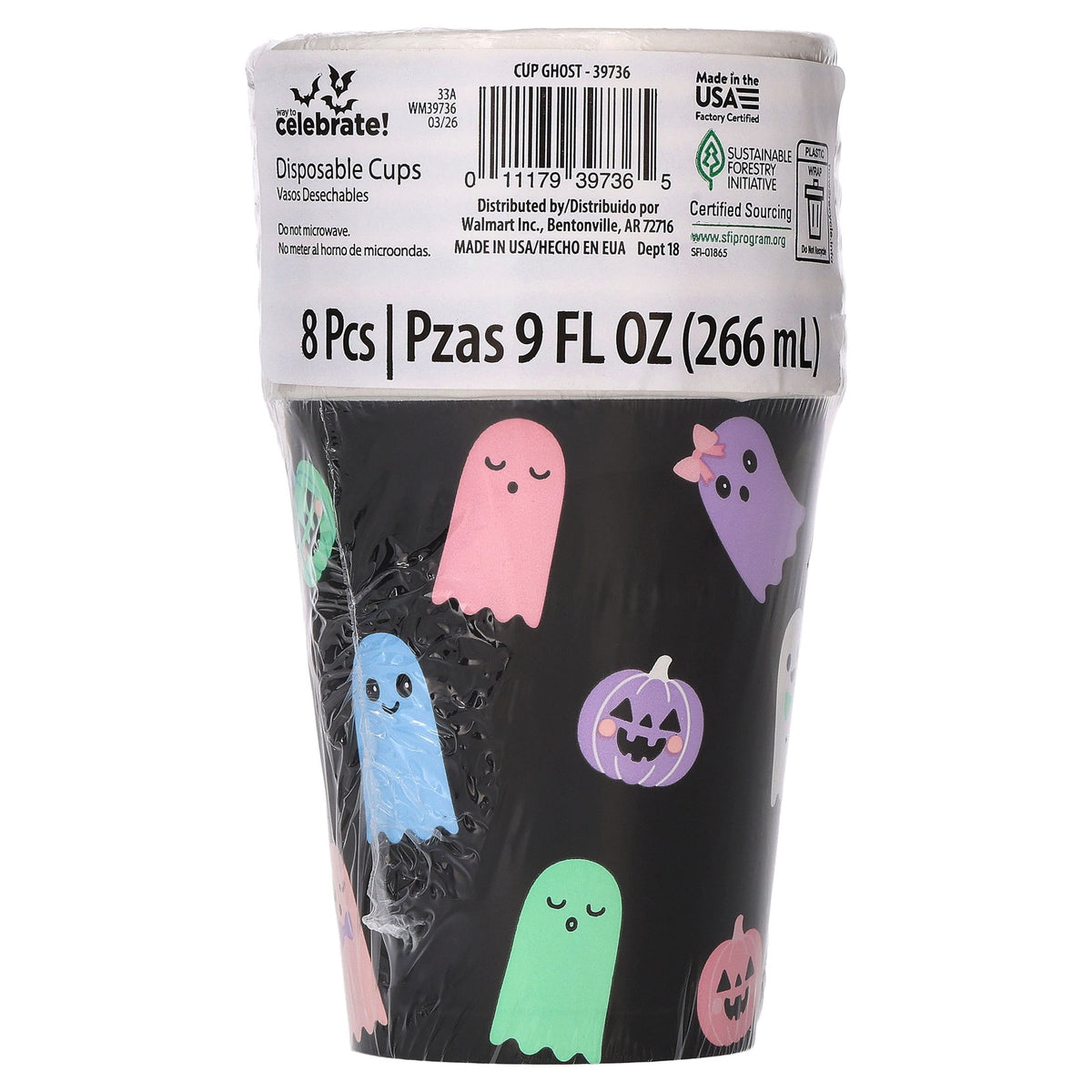 Cute Ghosts Disposable Paper Cups, Multicolor, 9 oz, 8 Count, Halloween by Way To Celebrate