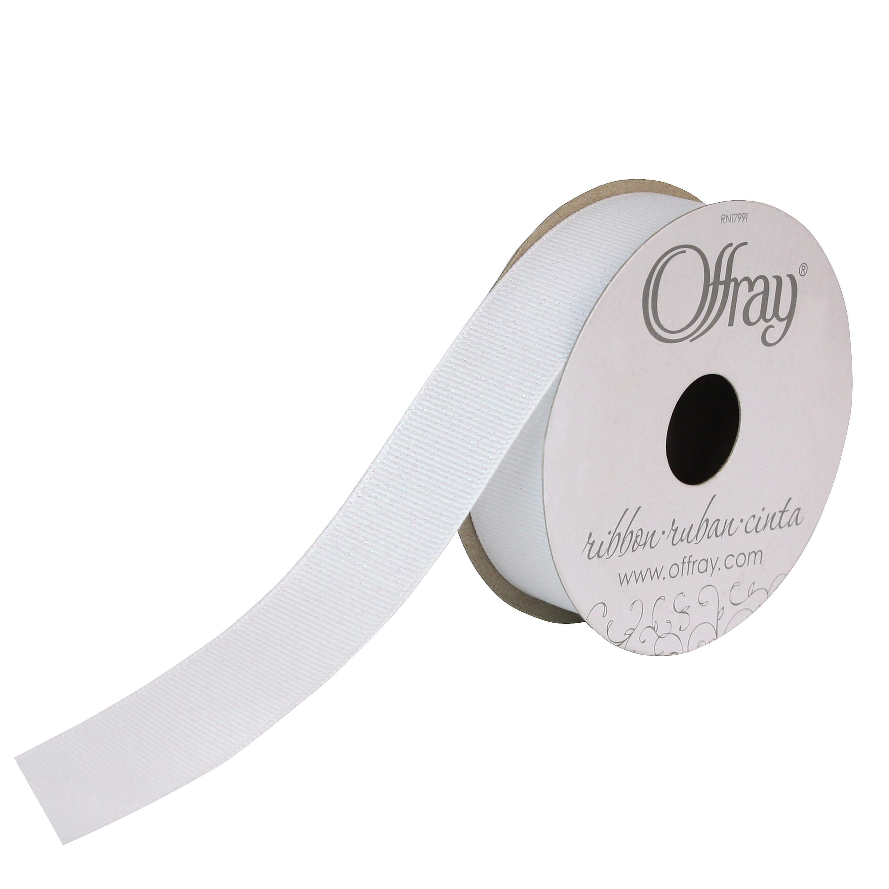 (2 pack) Offray Ribbon, White 7/8 inch Grosgrain Glitter Polyester Ribbon for Sewing, Crafts, and Gifting, 9 feet, 1 Each