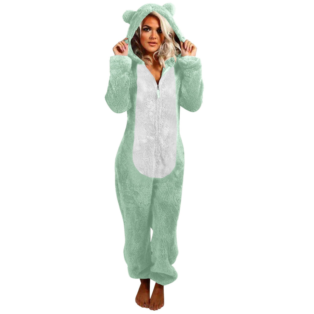 QATAINLAV Sherpa Fleece Jumpsuit for Women Winter Warm Fuzzy Onesie Pajamas Cute Cat Hooded Romper Casual Zip Up Overalls Sleepwear Black XL