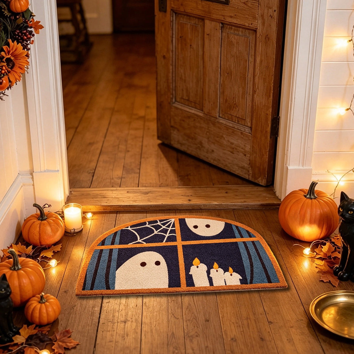 Halloween Doormat Ghost Bath Mat 23.6x15.7in Secure-Grip Absorbent Soft Faux Fur Rug for Bathroom Bedroom Living Room Decor by OVFUIZ