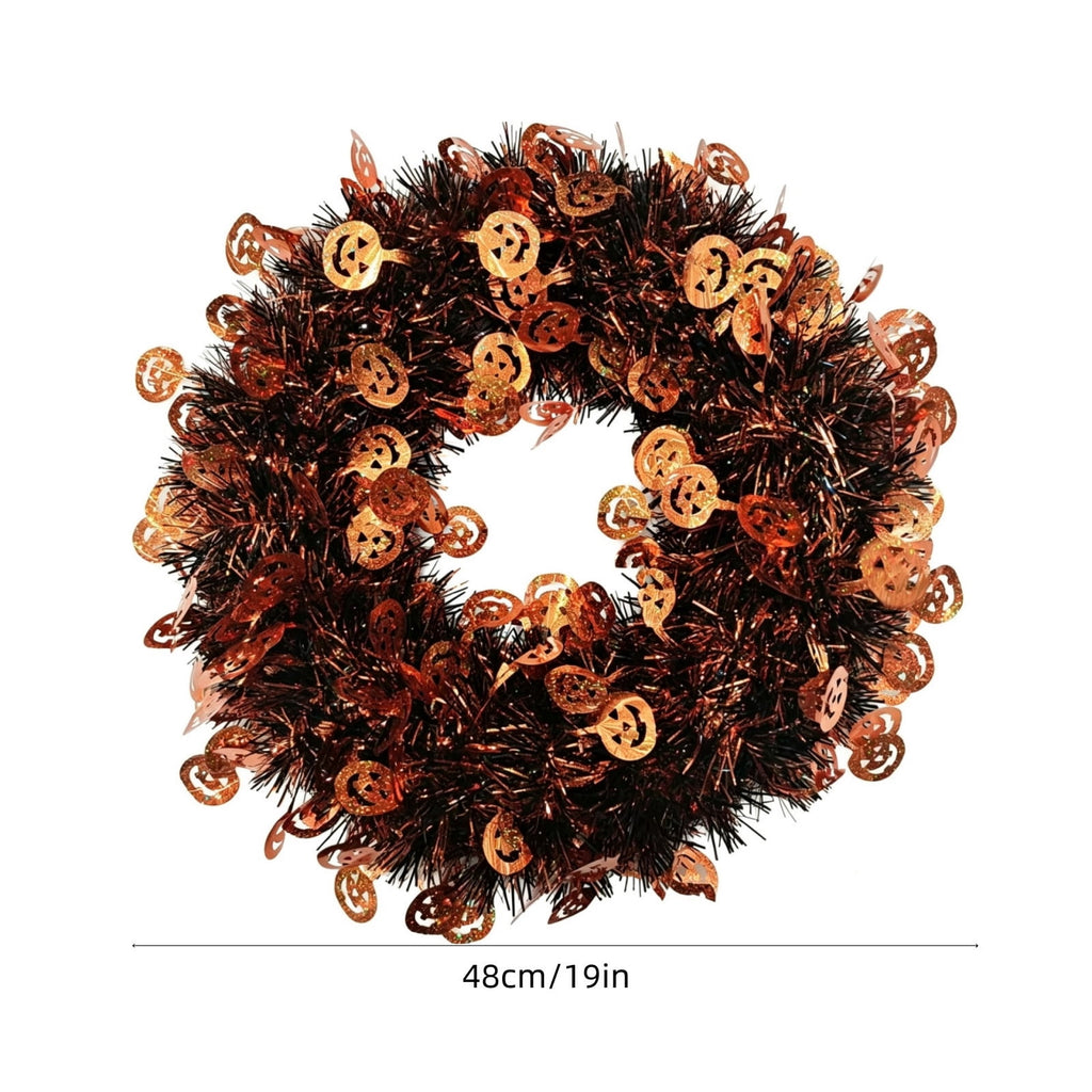 sruoe Halloween Glitter Foil Pumpkin Tinsel Wreath, Halloween Decorations Indoor, Sparkling Front Door Decor for Porch, Party Background, Wall Arrangement