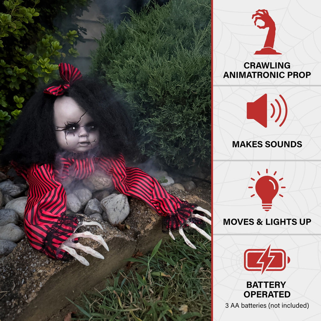 Haunted Hill Farm 44" Animatronic Doll with Light-up Blue Eyes, Multicolor, HHGBGIRL-2LSA