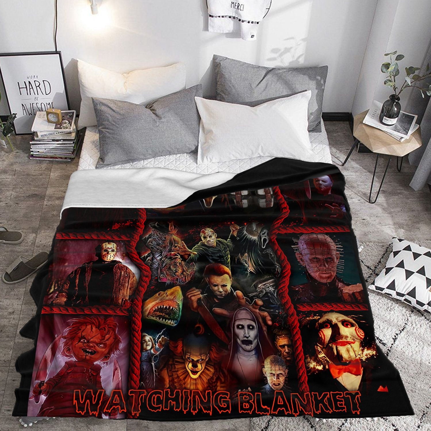 Jbralid This is My Horror Movie Watching Blanket, Horror Movie Blanket, Halloween Blanket, Scary Movie Blanket, Horror Blanket Gifts for Halloween 40x50 in