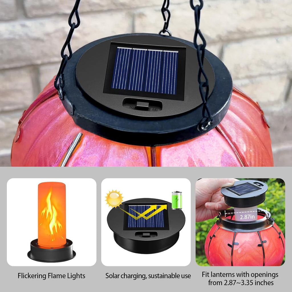 2 Pack Solar Light Replacement Top with Flickering Flame, Waterproof Solar Light Parts for Hot Air Balloon Lanterns (Fits 2.87 to 3.35 Inch Openings) Replacement Kit for Outdoor Decor Garden Patio