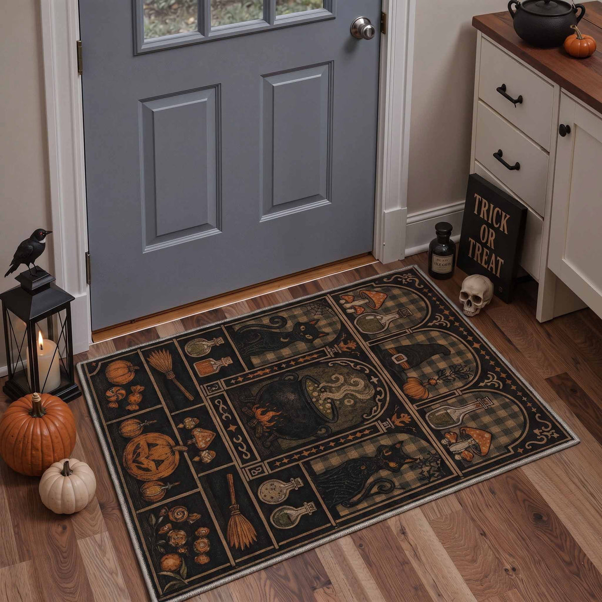 GENIMO 5'x7' Halloween Area Rug for Living Room, Washable Non Slip Soft Farmhouse Pumpkin Indoor Rug for Bedroom Dining Room Home Office, Vintage Sepia