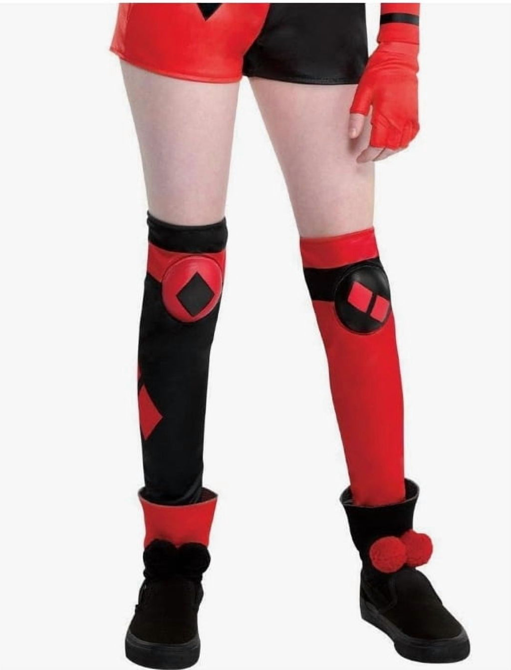 DC Comics Harley Quinn Girls Fancy-Dress Costume with Romper, Choker, Gloves & Leg Warmers - Large