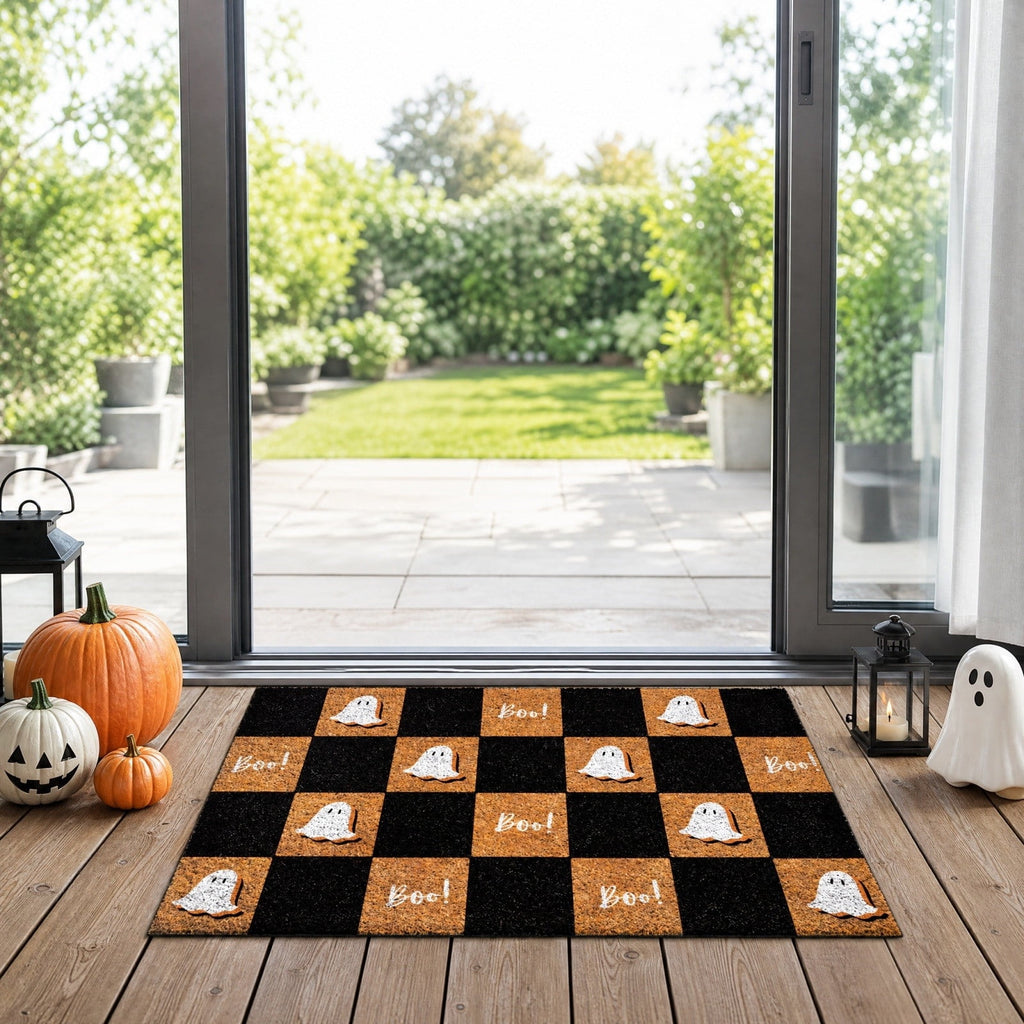 BZPIZ Halloween Cute Pumpkin Door Mat for Front Door, Doormat Outside Entrance, Halloween Decor for Porch and Entryway, Indoor & Outdoor Use Orange
