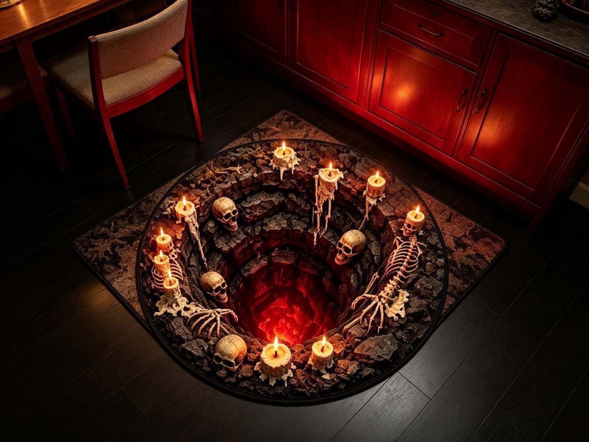 3D Halloween Round Rug, Illusion Halloween Round Mat, Funny Rug with Non-Slip Soft Visual Effect Door Mat for Living Room Indoor Decor