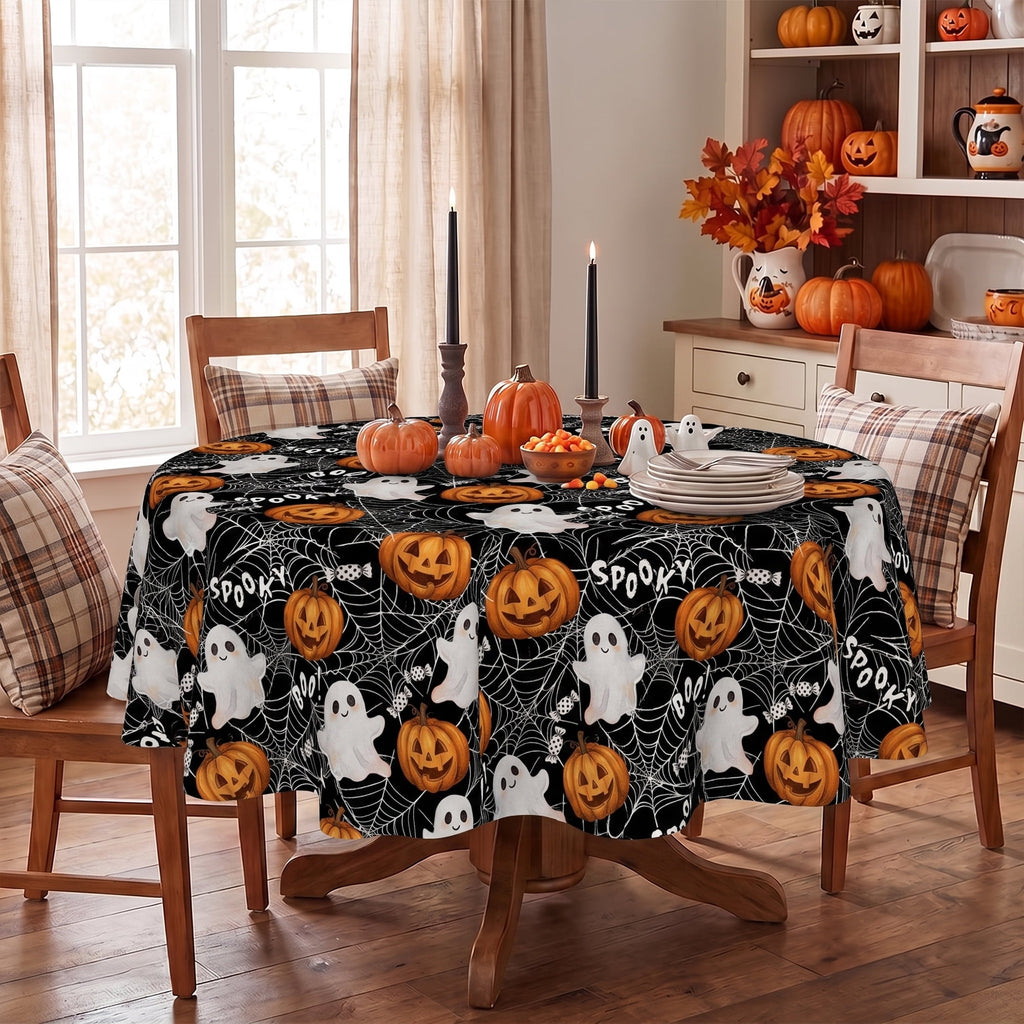 Sm:)e Ghost Bat Pumpkin Spider Web Halloween Tablecloth 60x84 Inch, Wrinkle-Resistant & Machine Washable Table Cover for Dining Decor, Rectangle