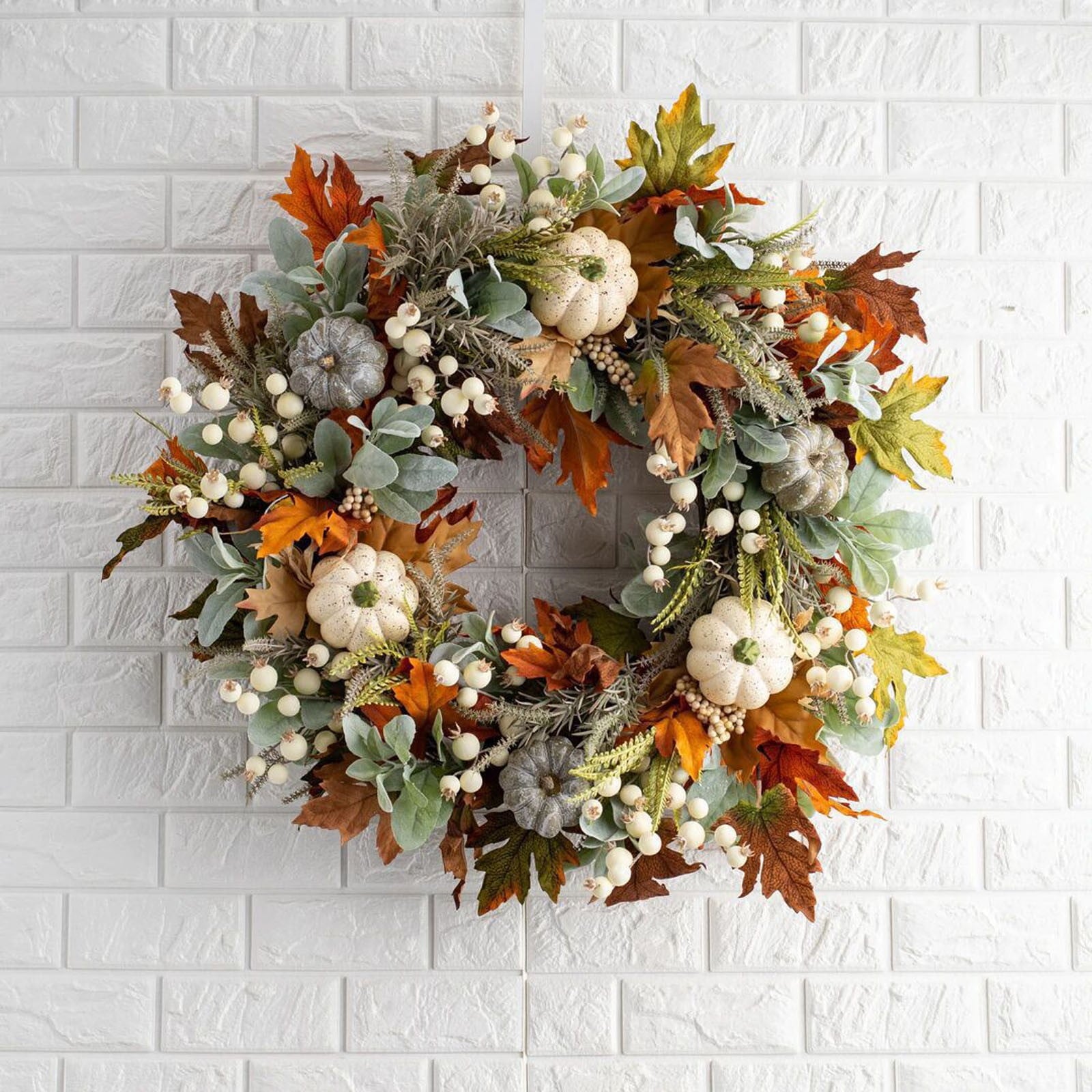 Fall Peony and Pumpkin Wreath for Front Door - Thanksgiving Wreath, Year Round Durable Farmhouse Wreath with Maple Leaves, Berries, Pinecones, and Pumpkins for Thanksgiving, Halloween, Home Decor
