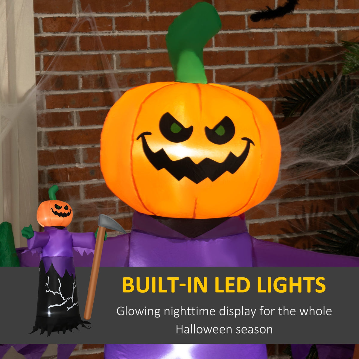 Outsunny 41.3" Inflatable Halloween Window Sticker Ghost with Orange Face, Halloween Decoration with LED Lights for Garden Indoor Outdoor