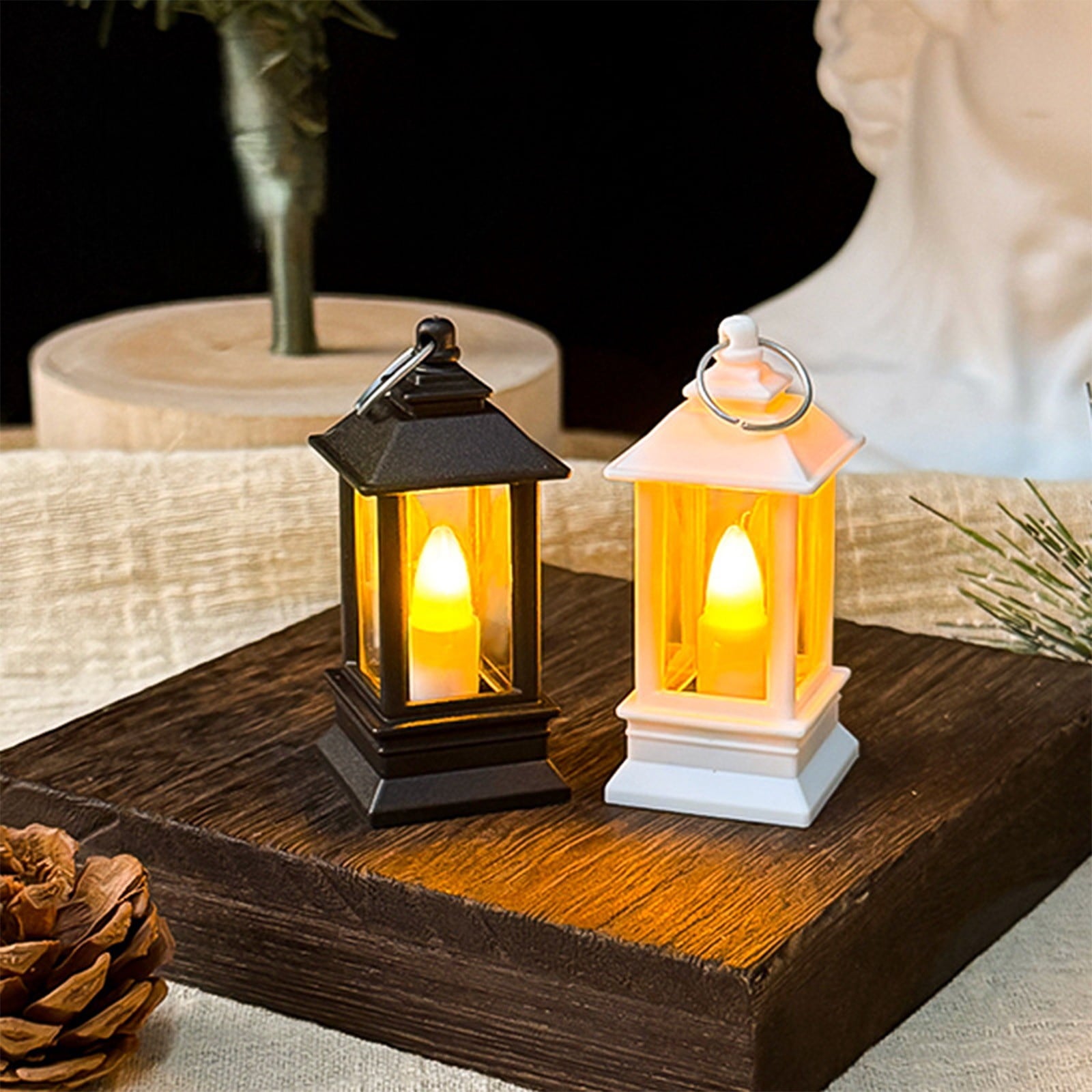 KOYPTL 8 Pcs Black Lanterns Decorative Indoor Mini Battery Operated Lanterns with Flameless Candle,Christmas Table Decorations Hanging Ornament for Wedding Table Centerpieces Home Xmas Decor Outdoor