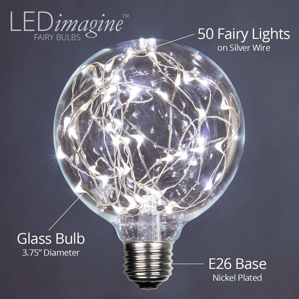 LEDimagine G80 Fairy Light Bulb, 50 Multicolor Color Changing LED Diodes Inside, Clear Glass Finish, E26 Base