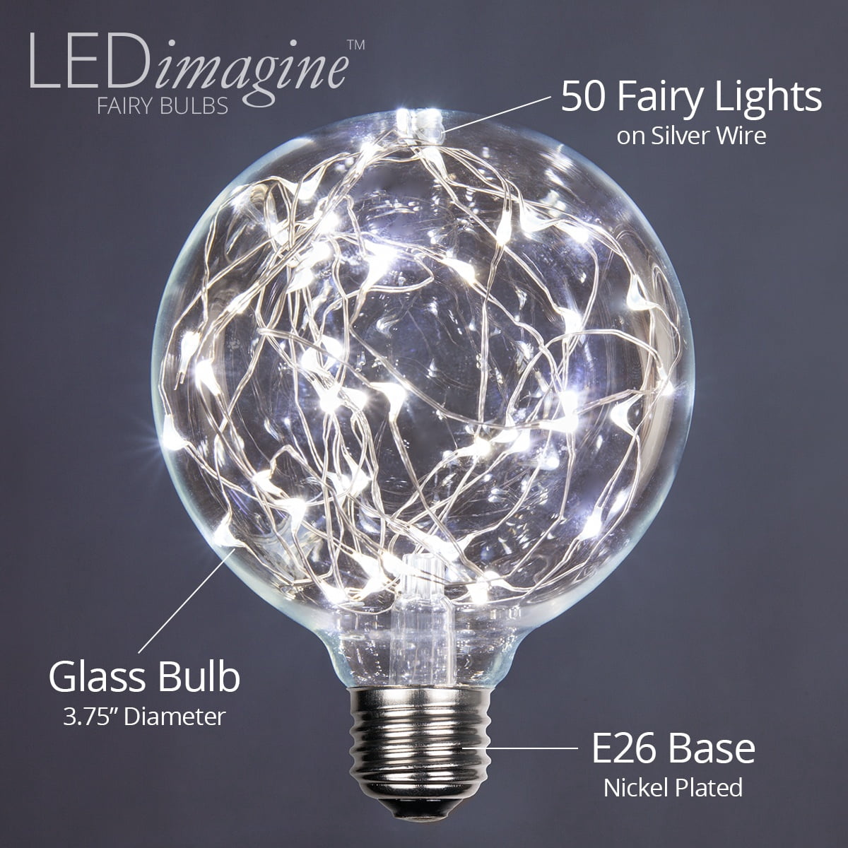 LEDimagine G80 Fairy Light Bulb, 50 Multicolor Color Changing LED Diodes Inside, Clear Glass Finish, E26 Base