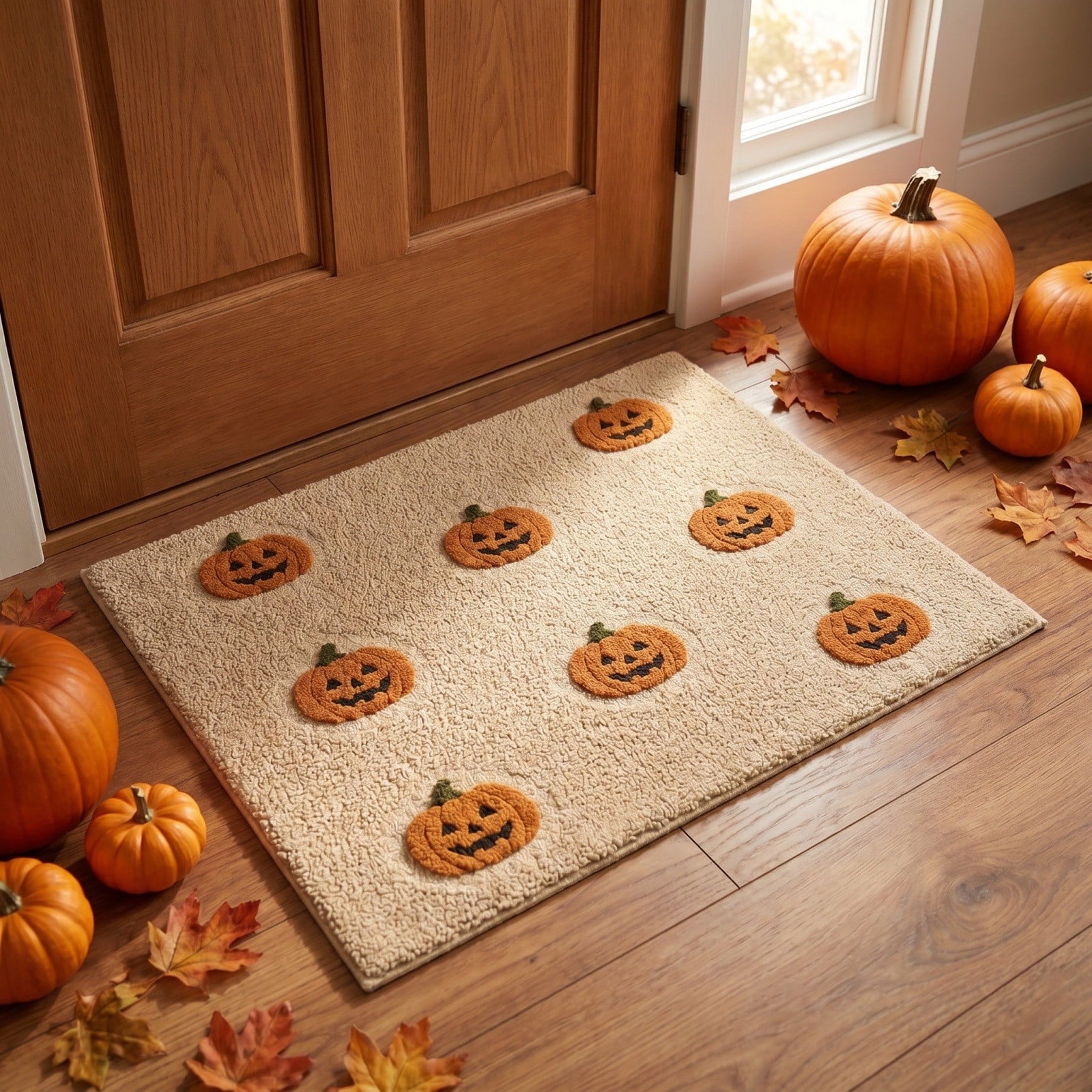 OutmaxHome Halloween Theme Cute Ghost Print Doormat, 15.8x23.6 Inch Non-Slip Absorbent Mat, Easy to Clean, for Front Door, Porch, Farmhouse