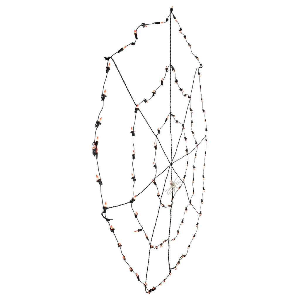 5' Lighted Orange and Black Spider in Web Halloween Decoration Black Wire