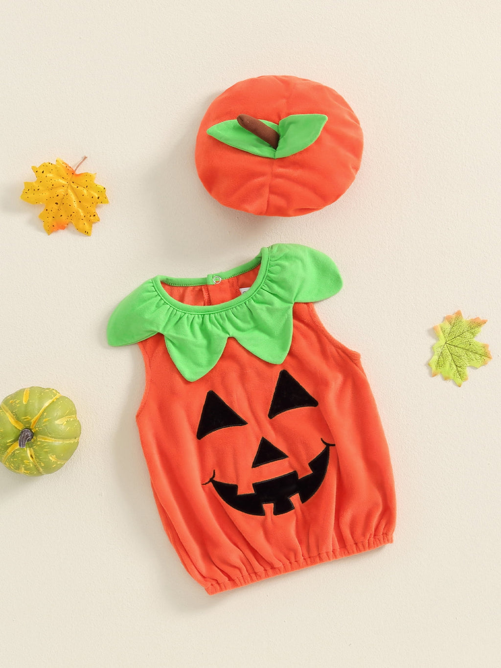 Cjfdfy Toddler Baby Boy Girl Halloween Pumpkin Costume Infant Baby Fall Pumpkin Outfit Velvet Pumpkin Pullover Vest Tops and Hat Set Cosplay Clothes