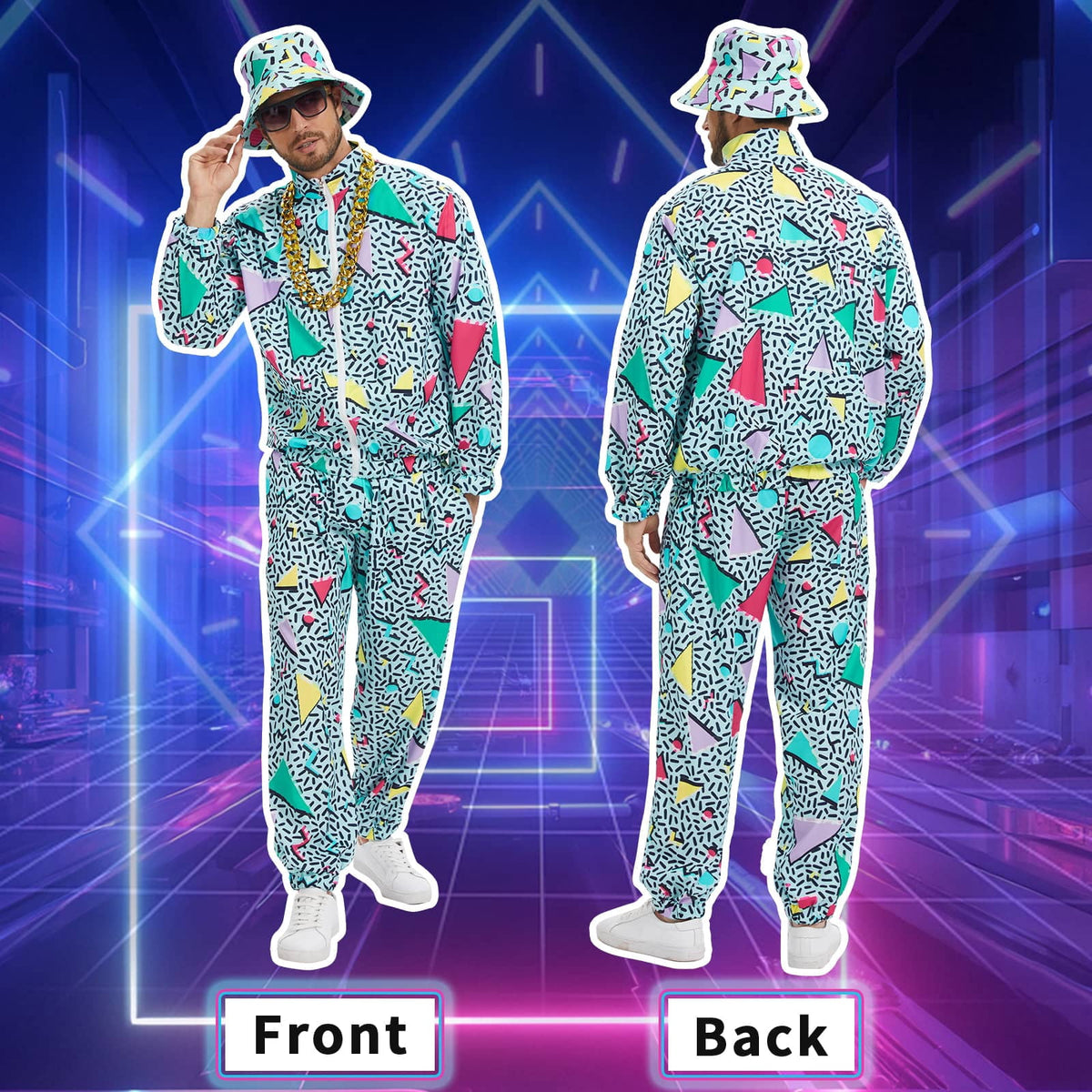 GYQMBT 80s 90s Men's Sportswear, Party Hip Hop Windbreaker 90s Disco Sportswear, 80s Adult Bizarre Costume 8 Piece Set, Black, M