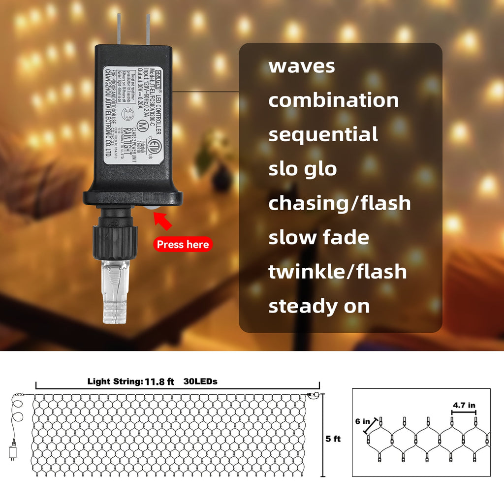 DAYBETTER Christmas Net Lights Outdoor, Warm White Waterproof Mesh Fairy String Lights, 12ft*5ft 360 LED with 8 Modes Plug in, for Bushes Garden Party Decoration