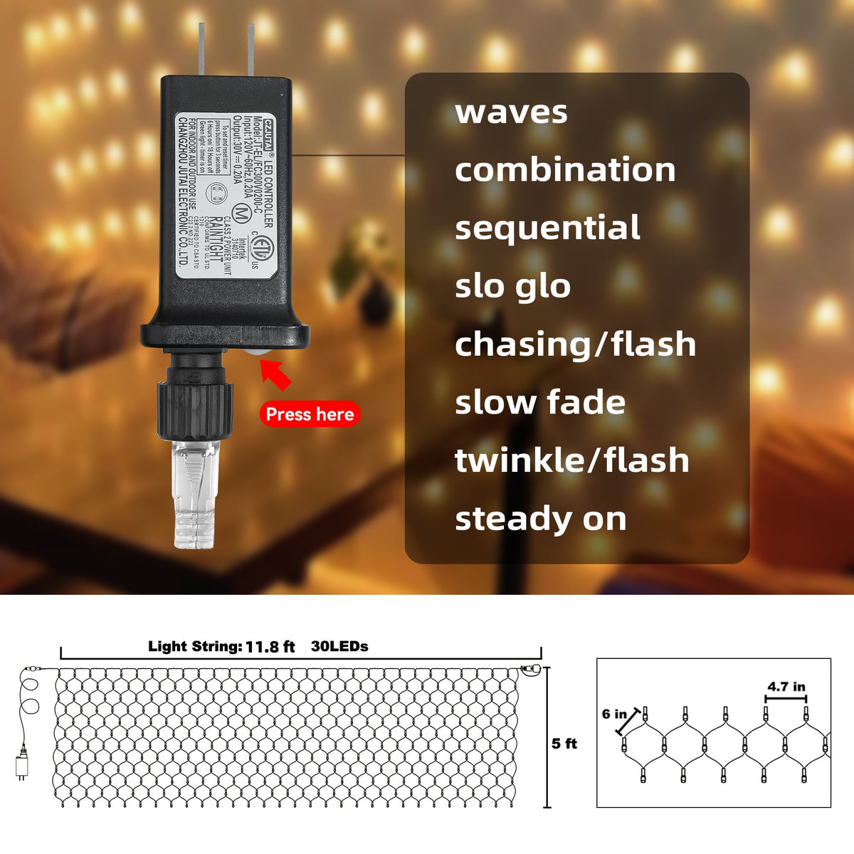 DAYBETTER Christmas Net Lights Outdoor, Warm White Waterproof Mesh Fairy String Lights, 12ft*5ft 360 LED with 8 Modes Plug in, for Bushes Garden Party Decoration