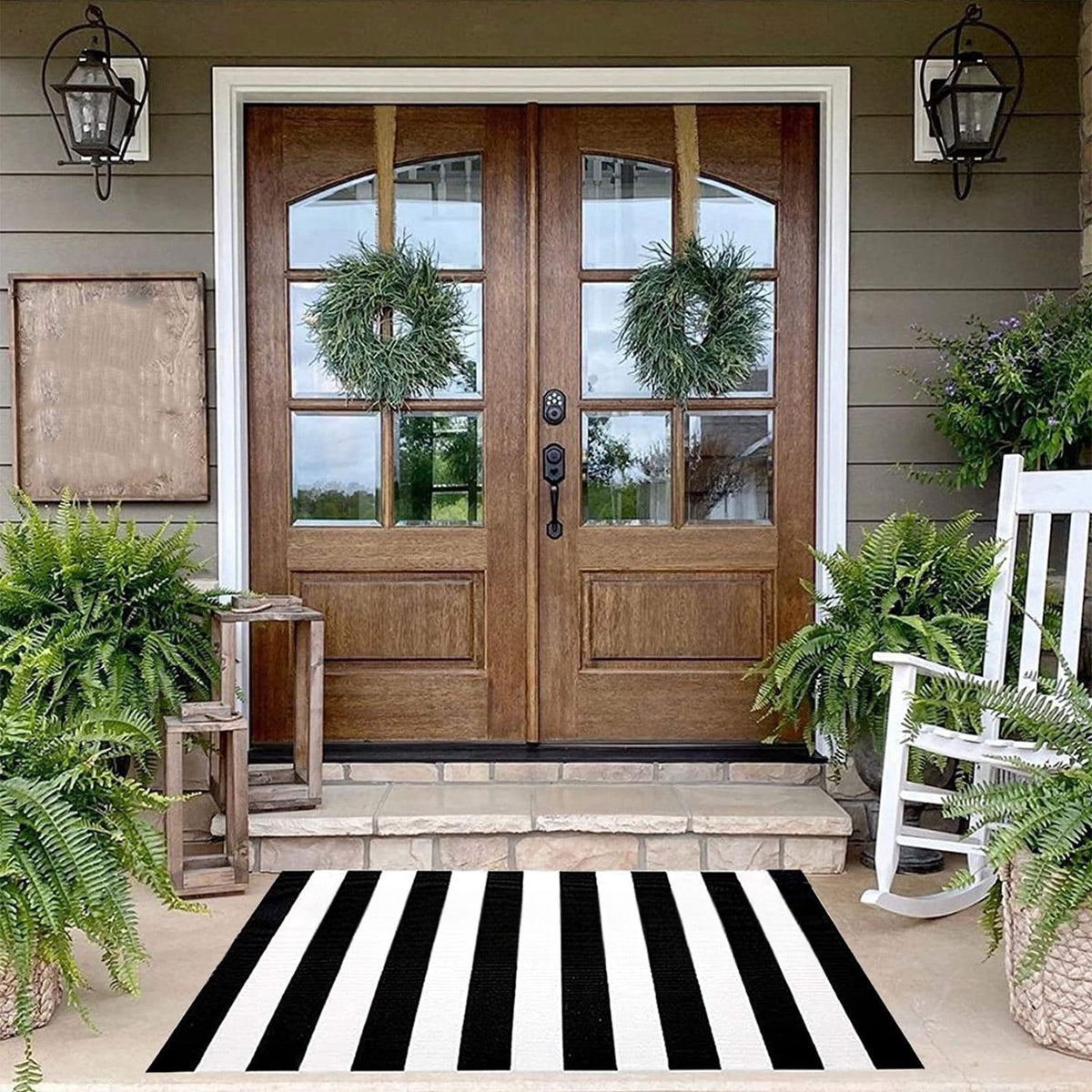 Guozer Fall Outdoor Rug Orange Plaid Outdoor Rug Cotton Hand-Woven Check Rug Layered Doormats For Front Door/Front Porch/Farmhouses/Entryway/Patio 23.6''x 35.4''
