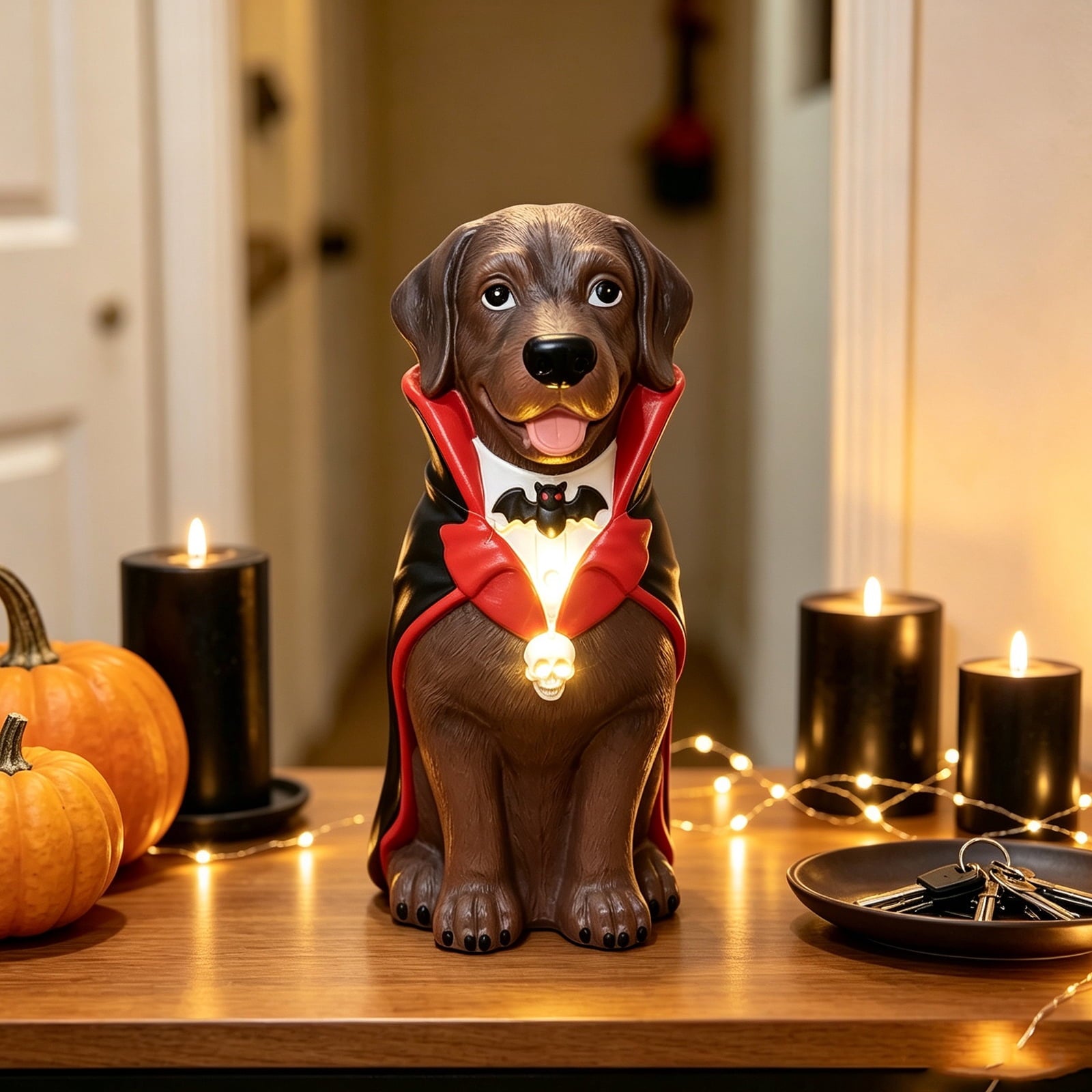 Clearance Halloween Schnauzer Bat Figurine with Ghost Bucket, 8 inch Resin Cute Dog Gifts Tabletop Decor