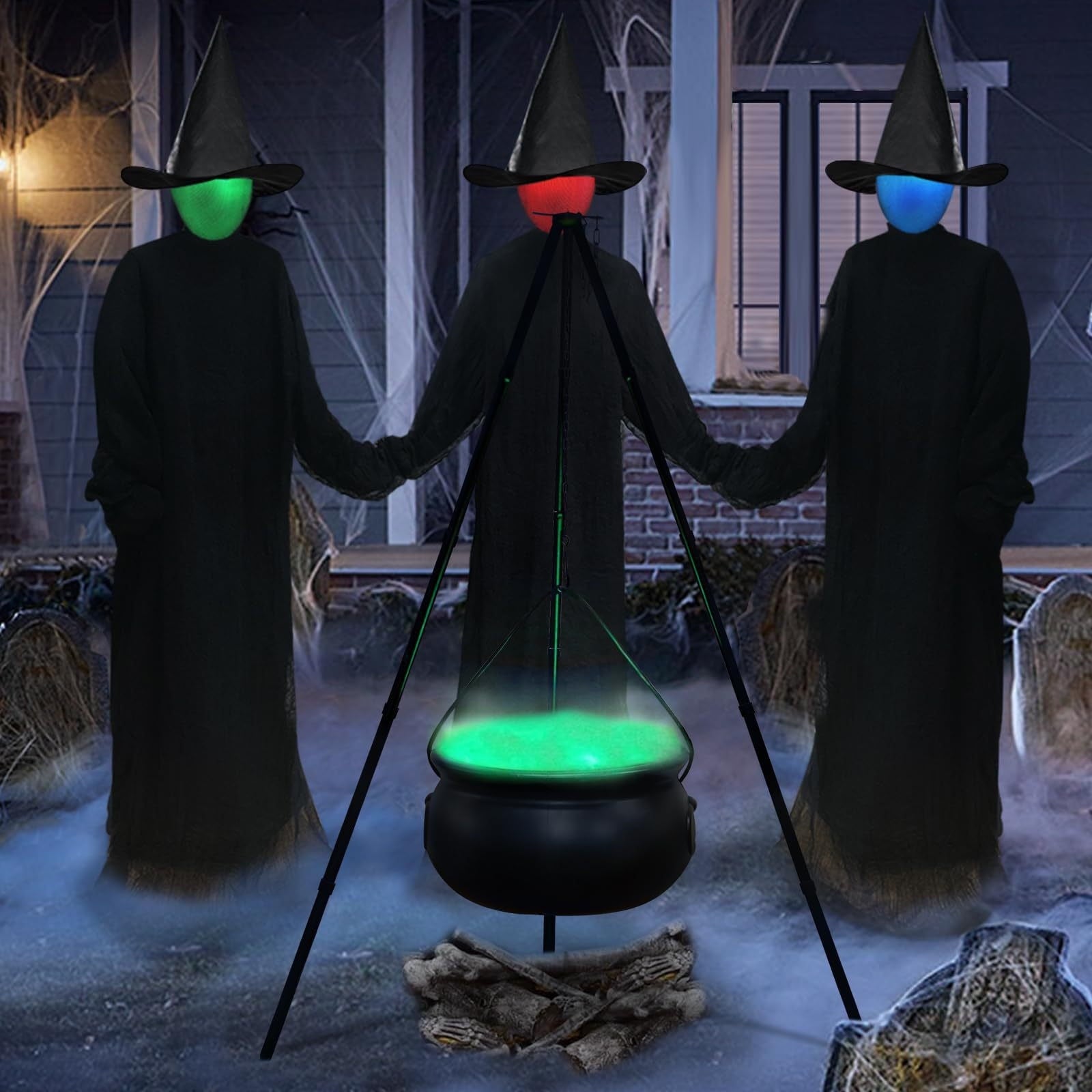 Tepsmf Large Cauldron Outdoor Halloween Decor, On Tripod, Plastic Cauldron Witch Halloween Decorations for Porch Yard, Halloween Party Supplies