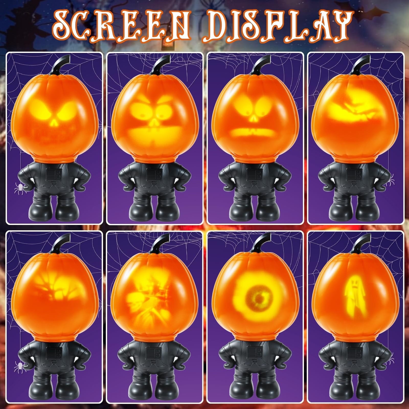 Animated Halloween Pumpkin Decor with Built-in Projector and Speaker, Singing Talking Light Up Figurine for Indoor Home Tabletop and Party Decorations, Spooky Props