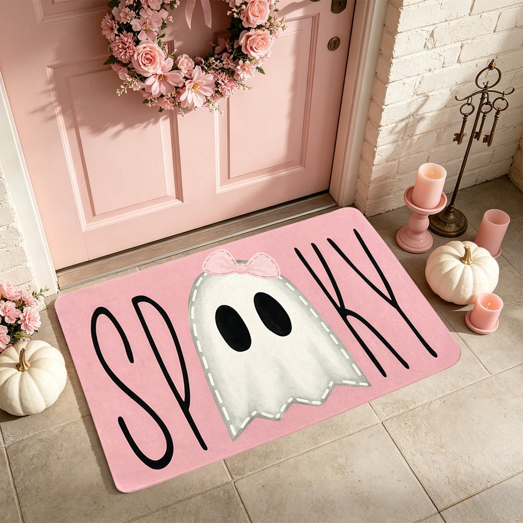 Pink Halloween Decor Ghost Candy Bowl Figurine with Bow and Scalloped Holder for Indoor Tabletop Decor and Party Favor Display