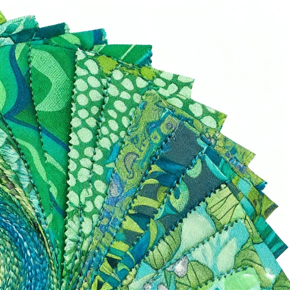 HEYMAPLE 40Pcs Jelly Roll Fabric Strips for Quilting and Sewing, 2.6" x 20" Precut Fabric Squares for DIY Craft Handmade Accessories, Blue-Green