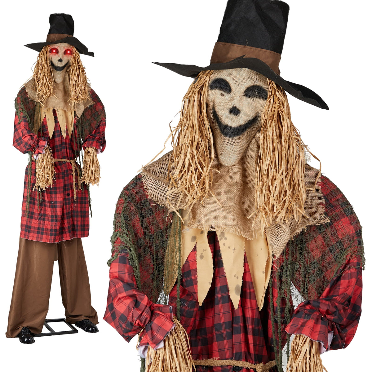 UBesGoo 8ft Animated Halloween Decoration Scarecrow w/ Pre-Recorded Screaming, LED Eyes